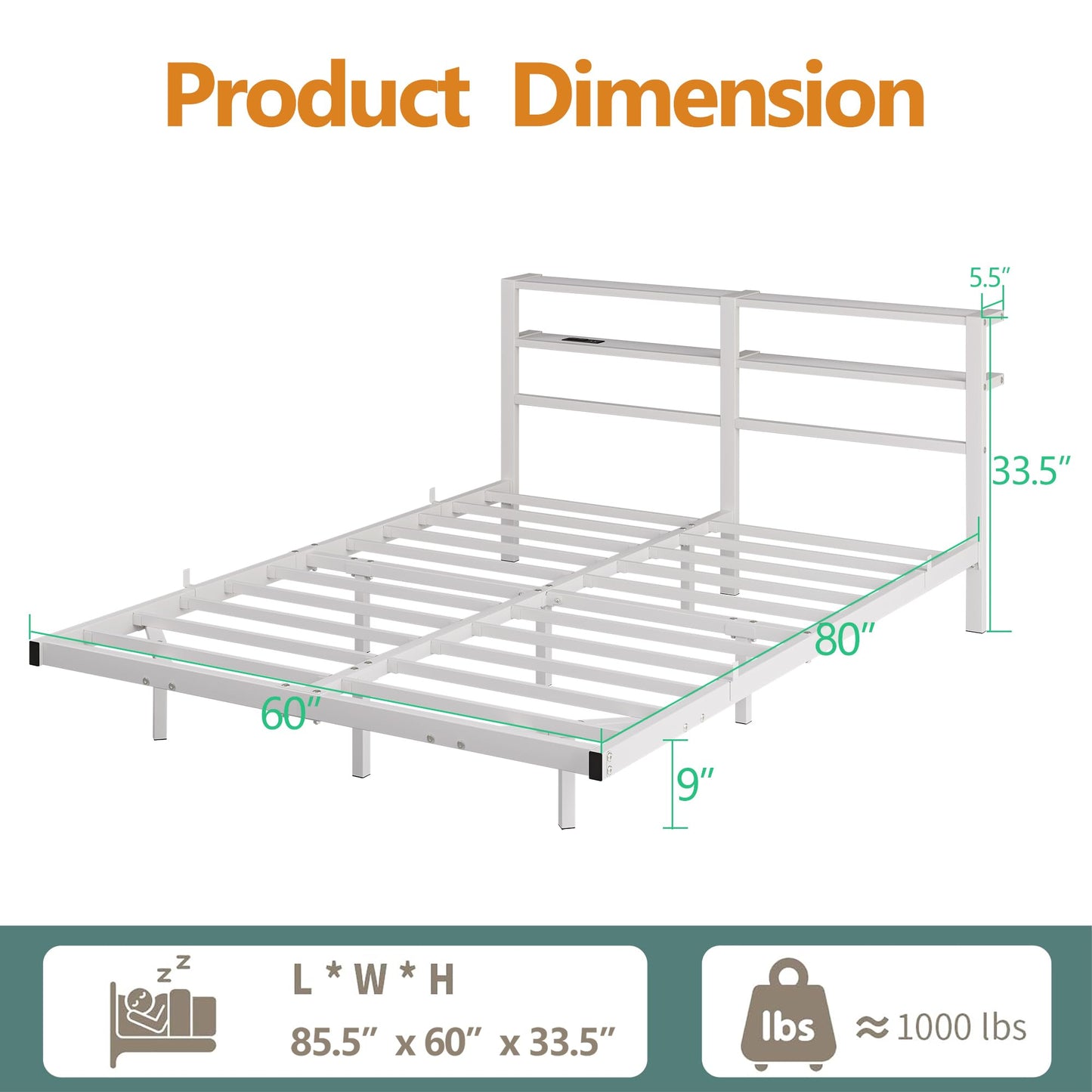 HAHRIR Floating Queen Bed Frame with LED Lights & USB Charging Station, Metal Platform Bed with Two Storage Shelves, Heavy Duty Noise-Free Slats,White
