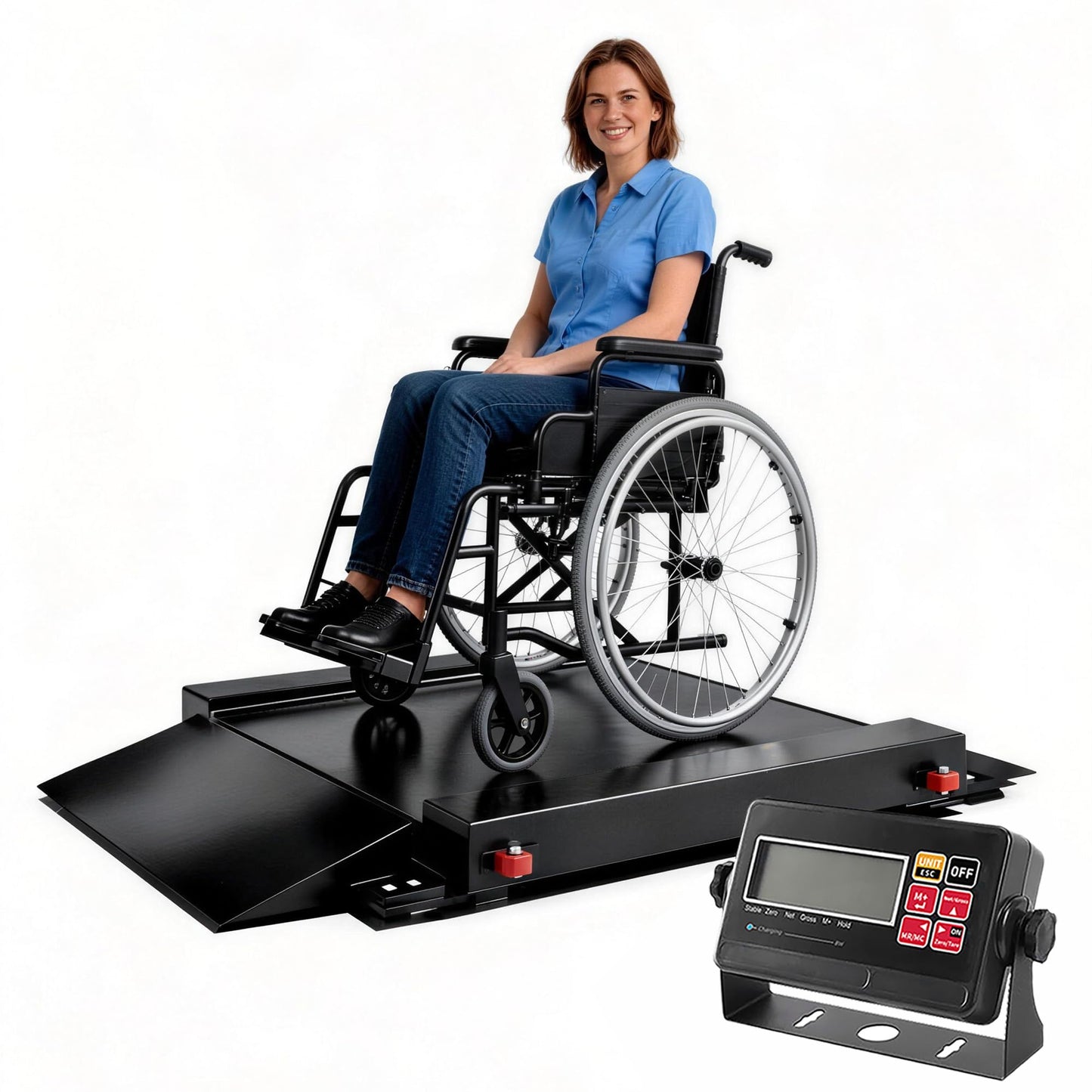 Wheelchair Scale with Dual Detachable Extended Ramp for Home Use Medical Portable Light Weight Digital Scale 1000x0.1lb Precision
