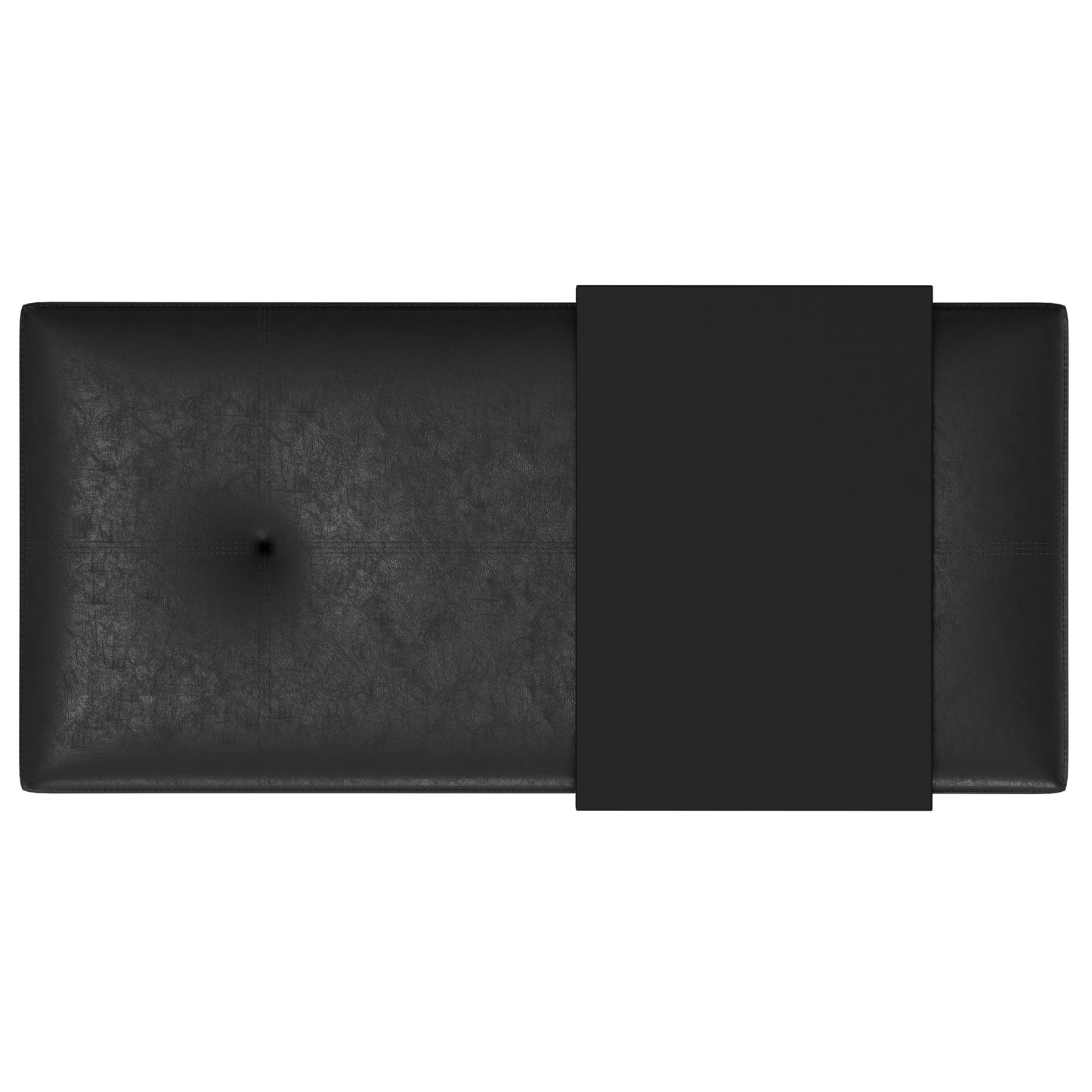 SIMPLIHOME Oregon Storage Ottoman Bench with Tray - 42 inch Wide Upholstered Vegan Leather Rectangle Ottoman Bench in Distressed Black, Transitional Tufted Ottoman for Living Room with Lift-Up Lid