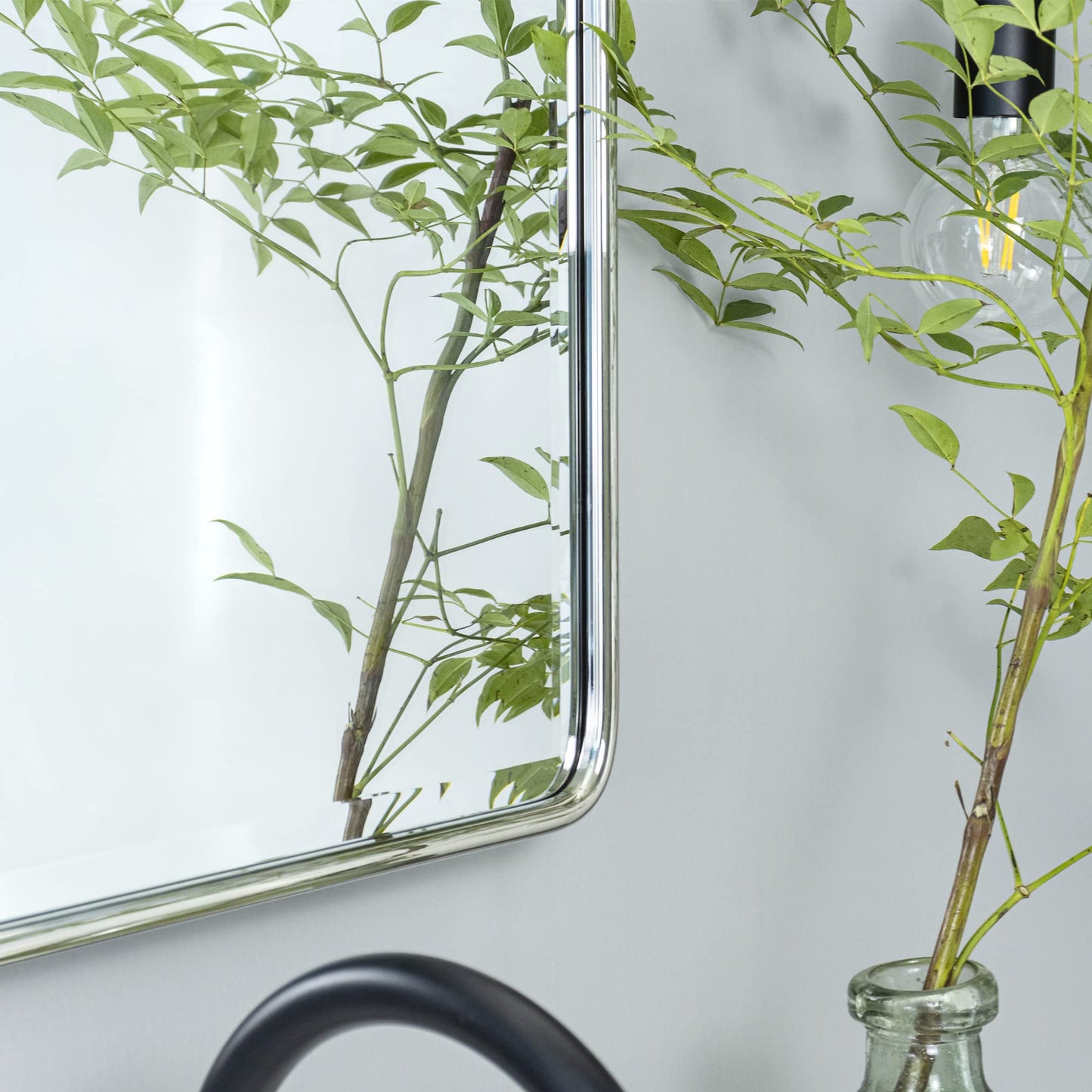 TEHOME Chrome Pivot Rectangle Bathroom Vanity Mirrror Farmhouse Tiltable Rounded Metal Framed Pivoting Bathroom Mirror with Beveled Mirrror, Overall 26.91 x 35 inches (Mirrror 23 x 35 inches)