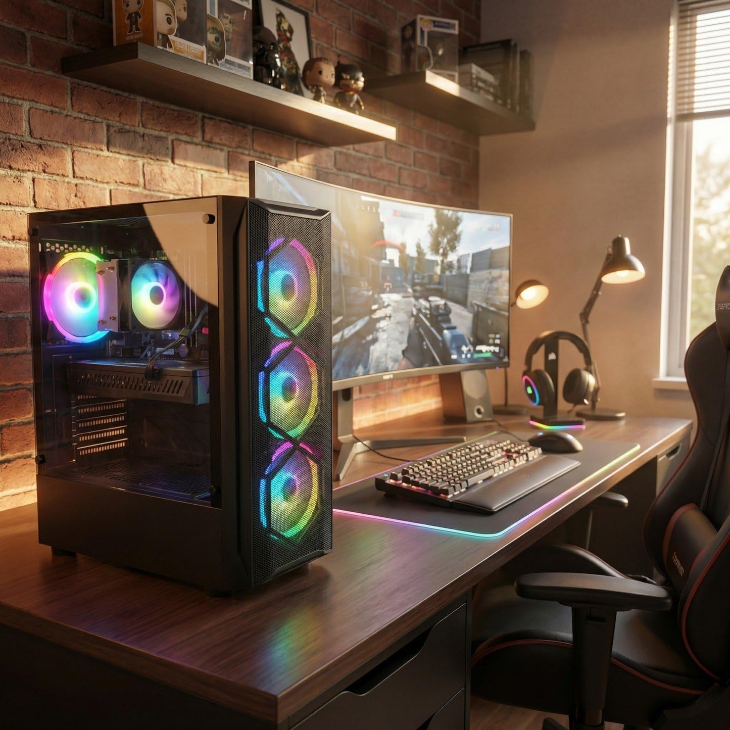 STGAubron Gaming PC Desktop, Intel Core i7 up to 3.9G, Radeon RX 580 8G, 16GB RAM, 512GB SSD, WiFi 6, BT 5.0, RGB Fan x 4, Windows 11 Home