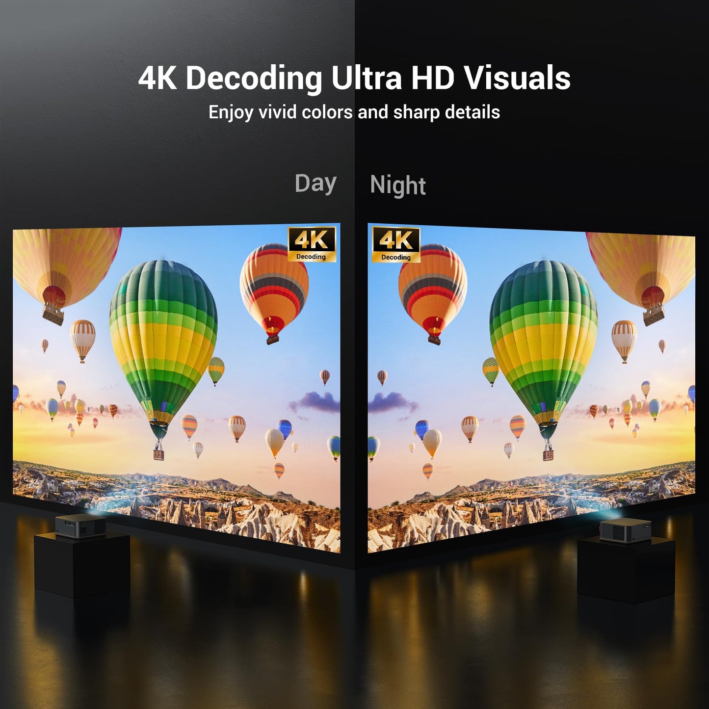 2000 ANSI 4K Decoding Projector with WiFi and Bluetooth, HAPPRUN Movie Home Theater with Auto Focus, 300'' Display for Indoor/Outdoor, Smart Proyector Compatible with Phone/TV Stick/PC/PS5