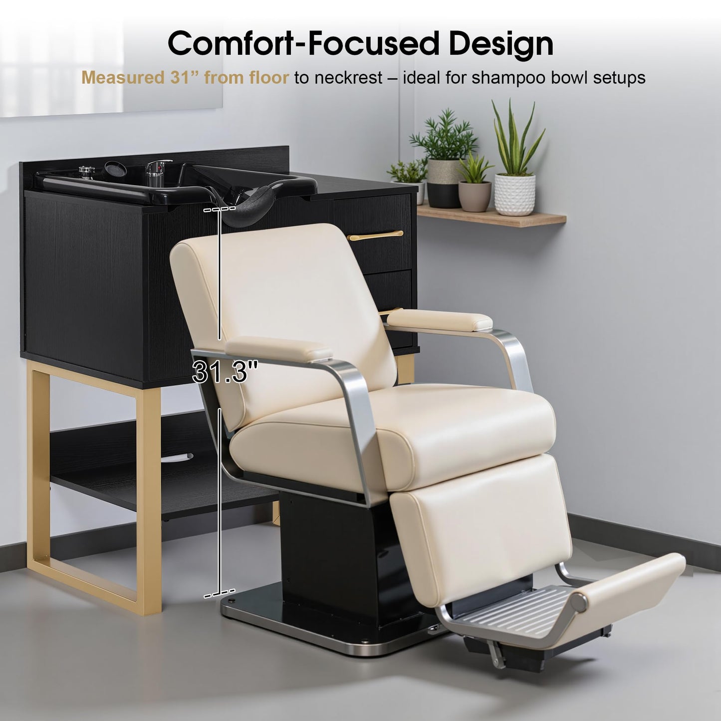 BarberPub Shampoo Cabinet with Sink, Modern Salon Backwash Station with Bowl, Neck Rest, 2 Drawers, Storage Shelf,Hot & Cold Control 7135 (Black)