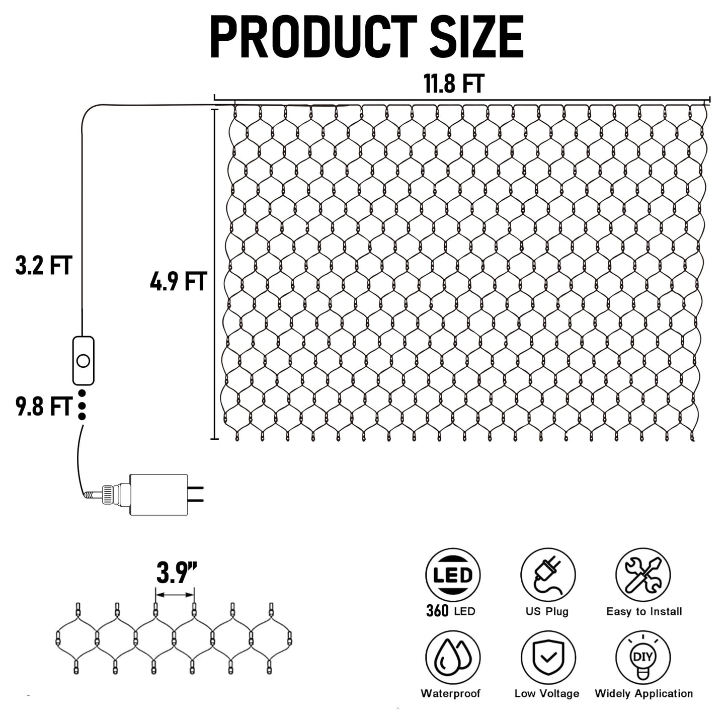 Dazzle Bright 360 LED Net Lights, 12FT x 5FT, Purple, Connectable, 8 Lighting Modes, Halloween Decorations
