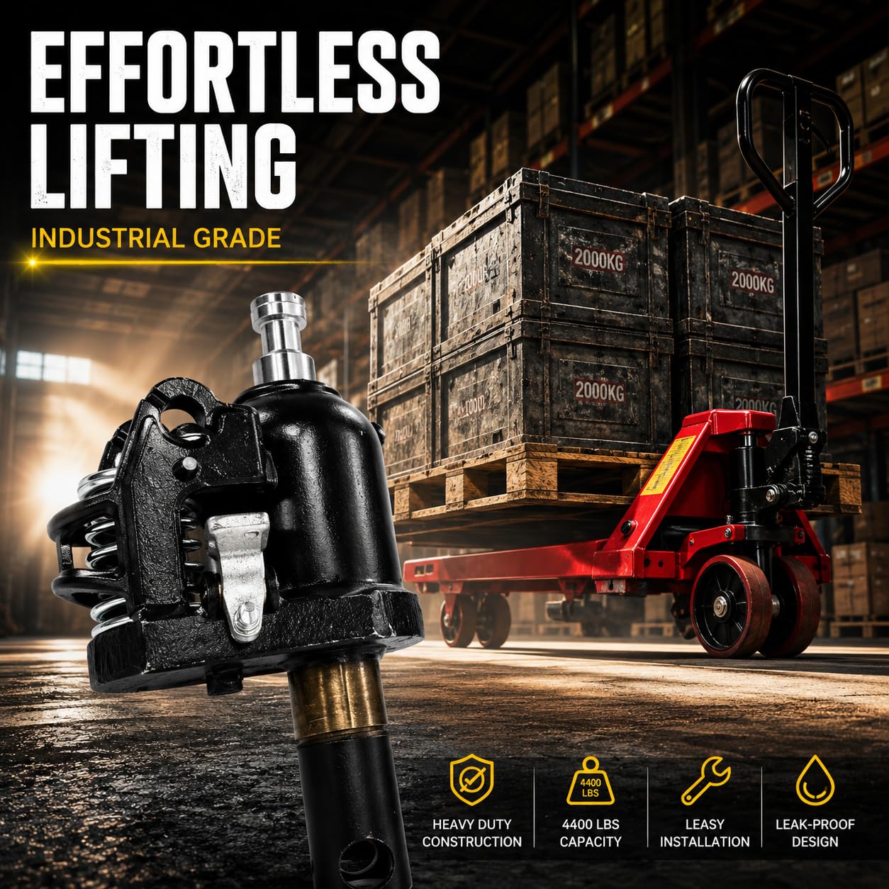 333'S Pallet Jack Hydraulic Pump Replacement, 4400 lb Hydraulic Unit with 45mm Spindle Shaft for Manual Pallet Truck Repair, Black