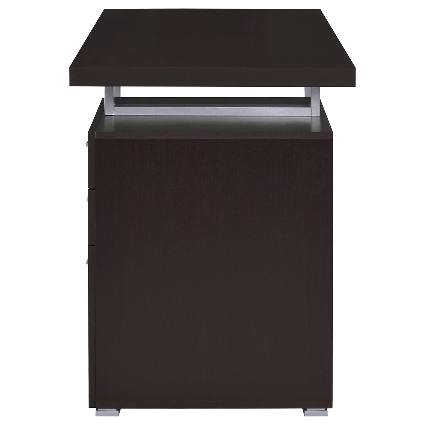 Coaster Home Furnishings Brennan Modern Contemporary Home Office 3-Drawer Writing Desk with Drawers Computer Desk Study Table File Cabinet Storage Silver Metal Frame Cappuccino Brown 800519