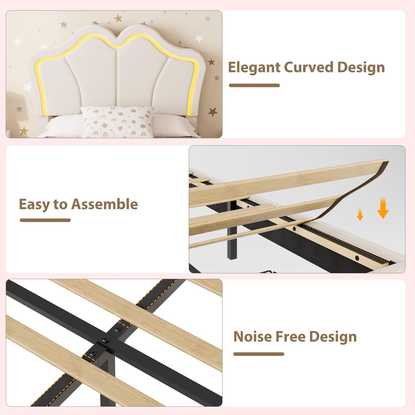GarveeHome Twin Size Bed Frame with Storage Drawer, Velvet Upholstered Platform Bed Frame with Headboard & LED Light, No Box Spring Needed, Fits 8-10 in Mattress