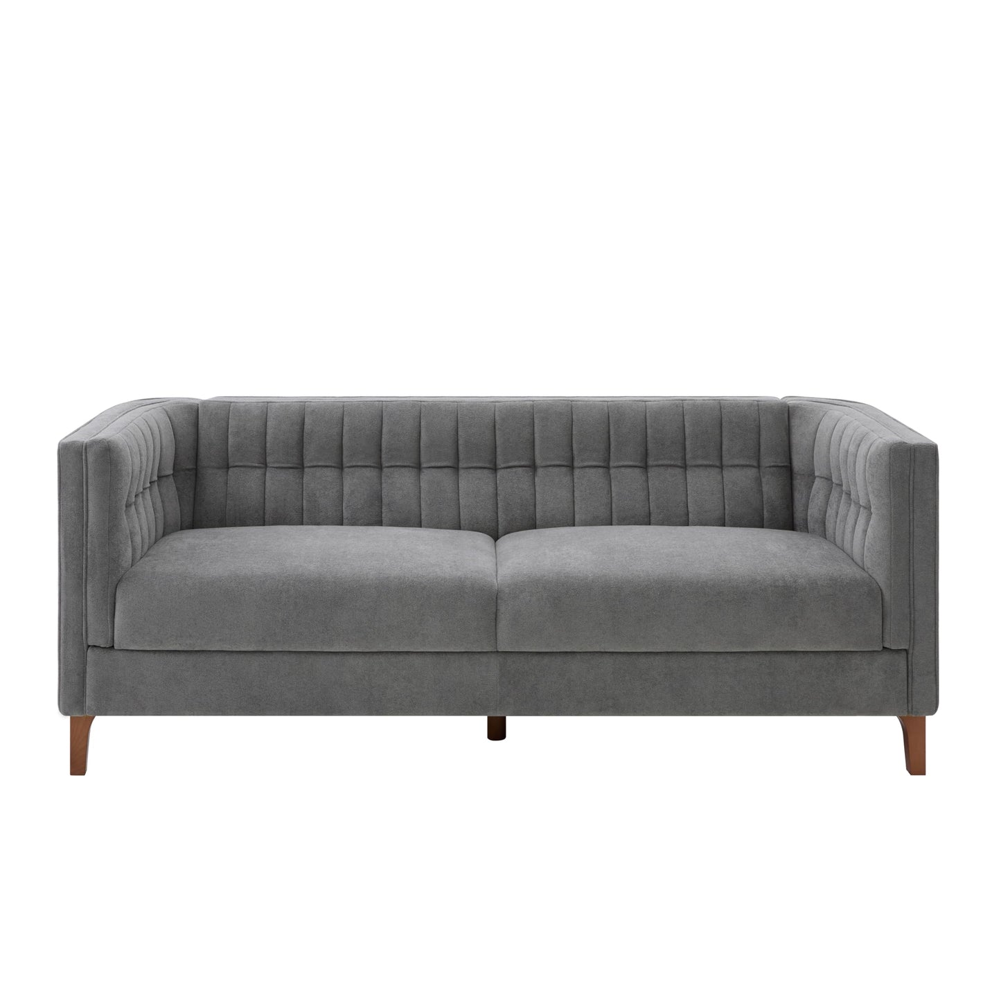 Merax Modern 76" 3-Seater Chenille Sofa with Channel Tufted Back, Curved Armrests, and Solid Birch Wood Legs – Plush Deep-Seat Couch for Living Room, Apartment, Grey
