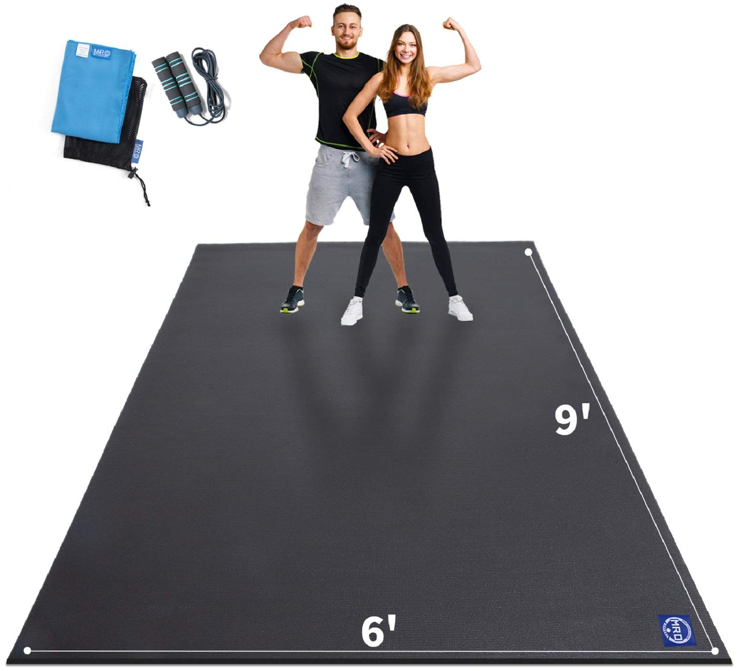 MRO Extra Large Exercise Mat For Home Gym, 15'x6'/12'x6'/9'x6'(7mm) Workout Mats for Gym Flooring, Non-Slip, Extra Thick Durable Cardio Mat, Ideal for Plyo, Weights, MMA, Jump Rope -Shoe Friendly
