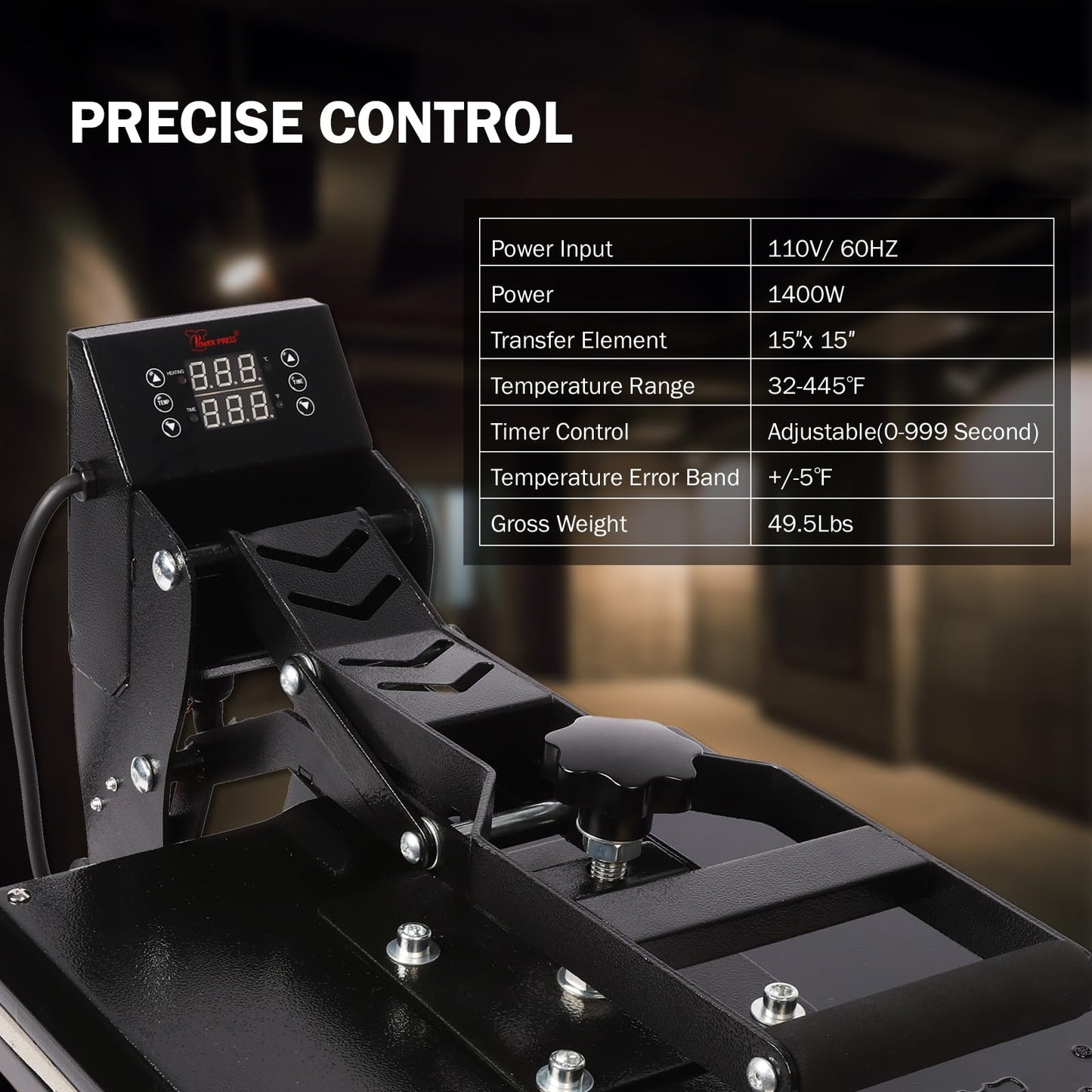 PowerPress Industrial-Quality Digital Sublimation Heat Press Machine for T Shirt, 15x15 Inch, Black