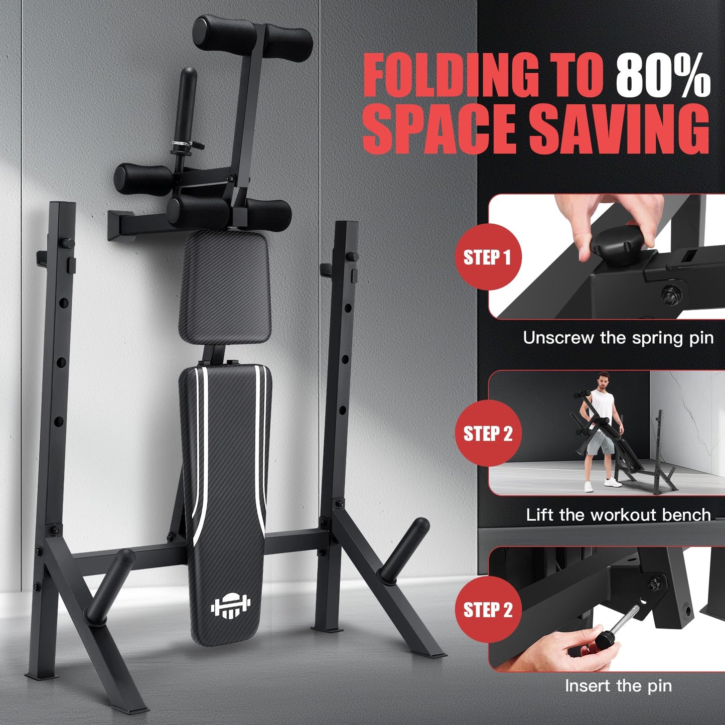 ANCHEER 900LBS Weight Bench Set with Squat Rack, Adjustable Bench Press Set with Leg Extension and Leg Curl, Flat Incline Decline Workout Bench for Home Gym Full Body Strength Training