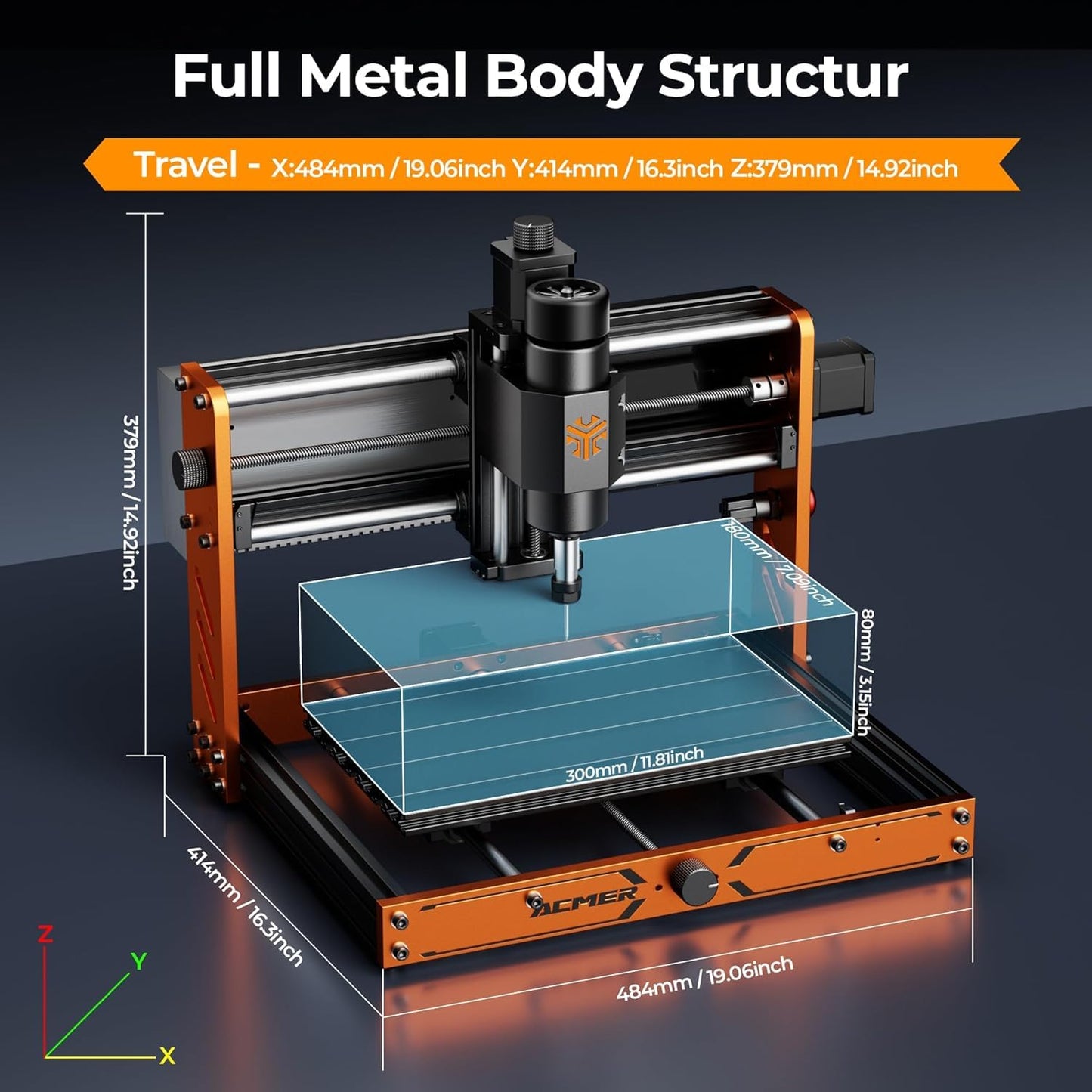 CNC Router Machine, ACMER Ascarva 3 S 500W CNC Milling Machine, Working Area 11.81” x 7.09” x 3.07” for Wood Plastic Metal Acrylic MDF Nylon Carving Cutting