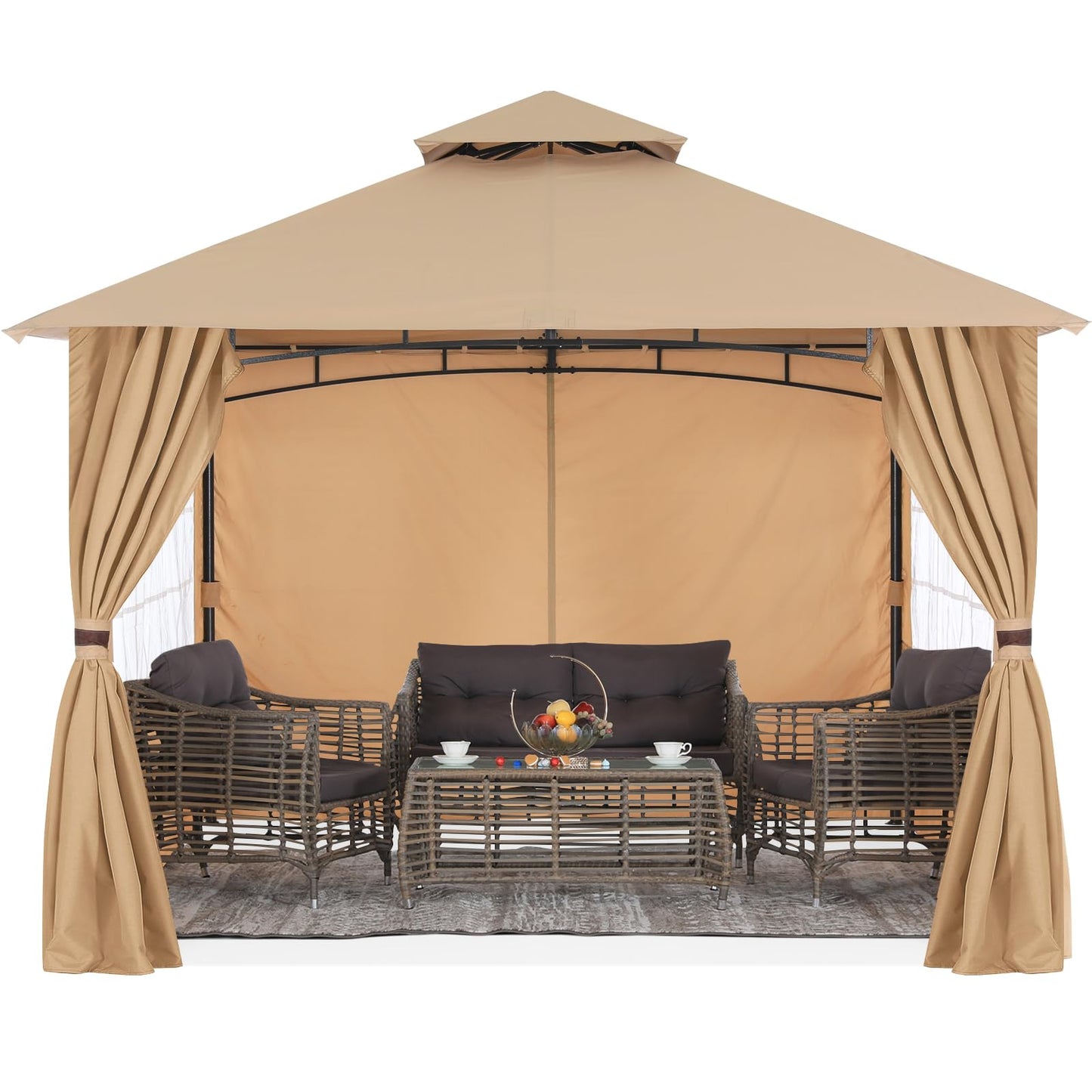 MASTERCANOPY Patio Gazebo Steel Frame Outdoor Gazebo with Windows Curtains (10x12,Beige)