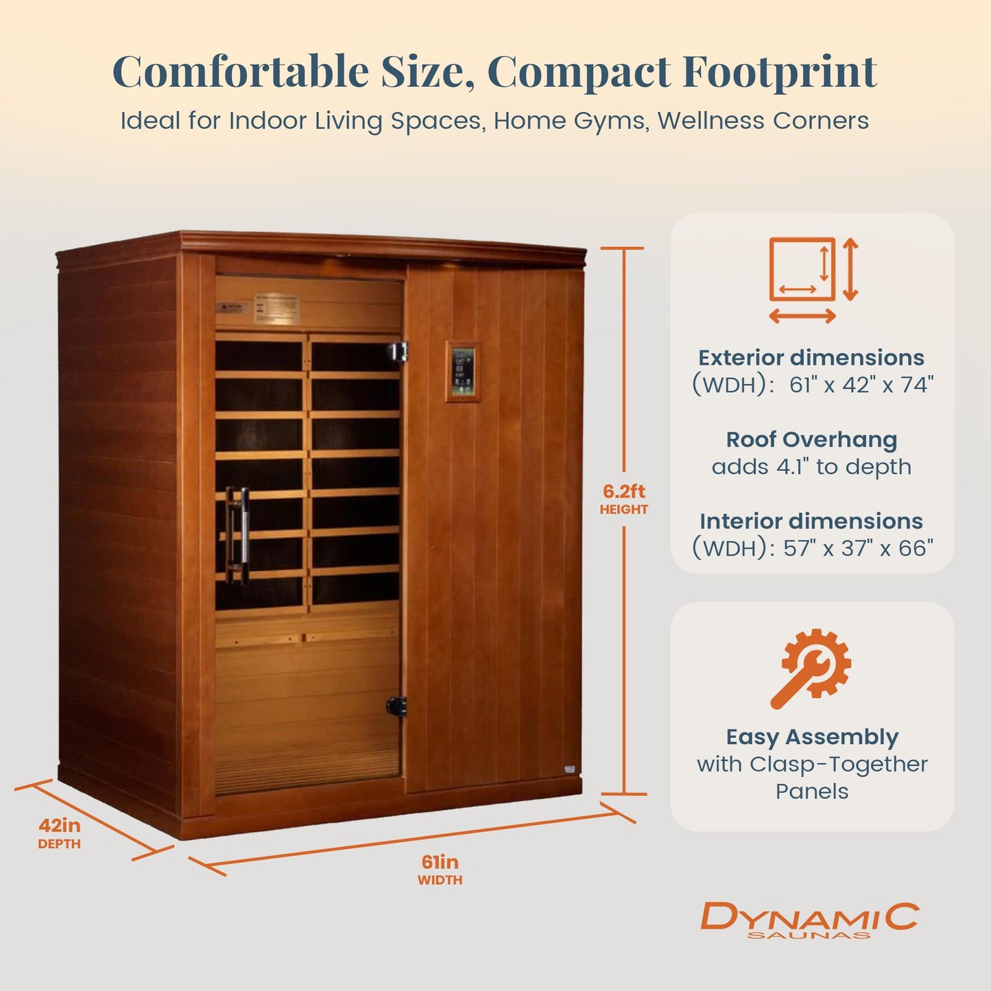 DYNAMIC SAUNAS Madrid Elite 3-Person Ultra Low EMF FAR Infrared Sauna with Red Light Therapy & Bluetooth Speakers | Personal Indoor Dry Heat Sauna for Home & Gym – Made from Canadian Hemlock