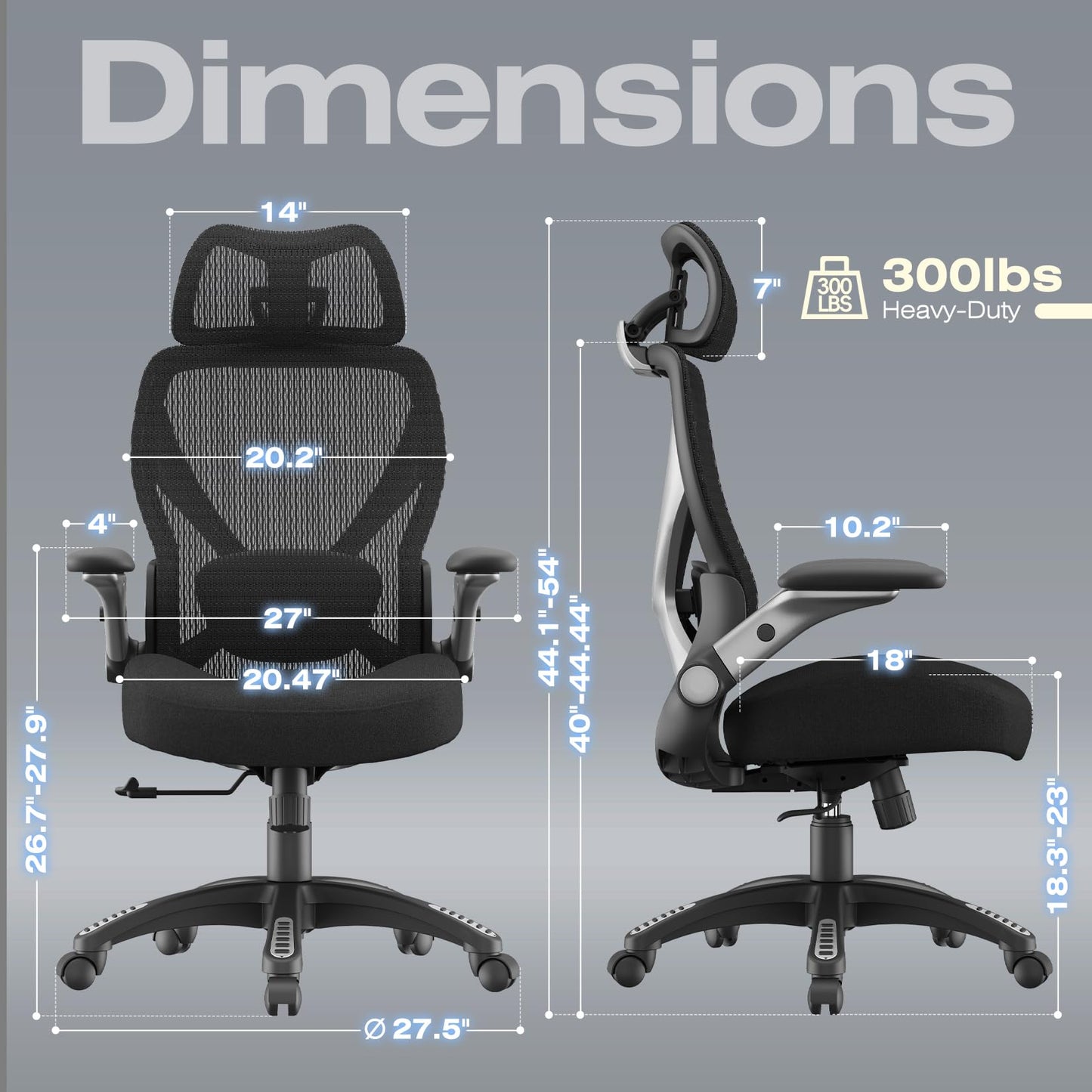 ELABEST X100 Ergonomic Mesh Office Chair, Big and Tall Hone Desk Chair with 5D Flip-Up Arms, Adjustable 3D Lumbar Support,Gaming & Executive Computer Chairs for Long Hours, Padded Seat