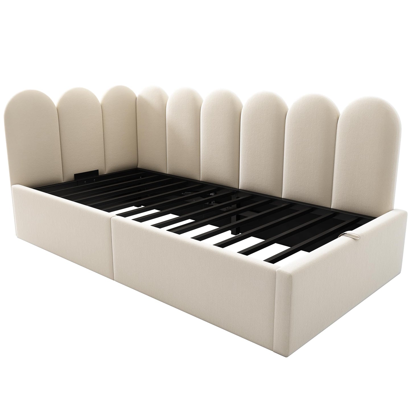 Merax Modern Upholstered Lift Up Sofa Day Bed with Headboard, Velvet Platform Bed Frame with Hydraulic Storage, No Box Spring Needed/Easy Assemble Twin, Beige