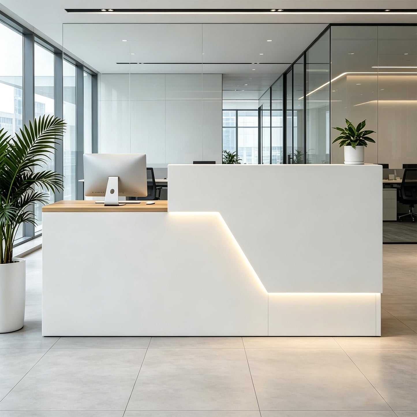 Reception Desk with Cabinet,63 Inch Modern Front Desk Reception with Cable Grommet and Keyboard Tray,Ample Workspace, Easy Assembly,for Office,Checkout Counter,Hotel Lobby(White)