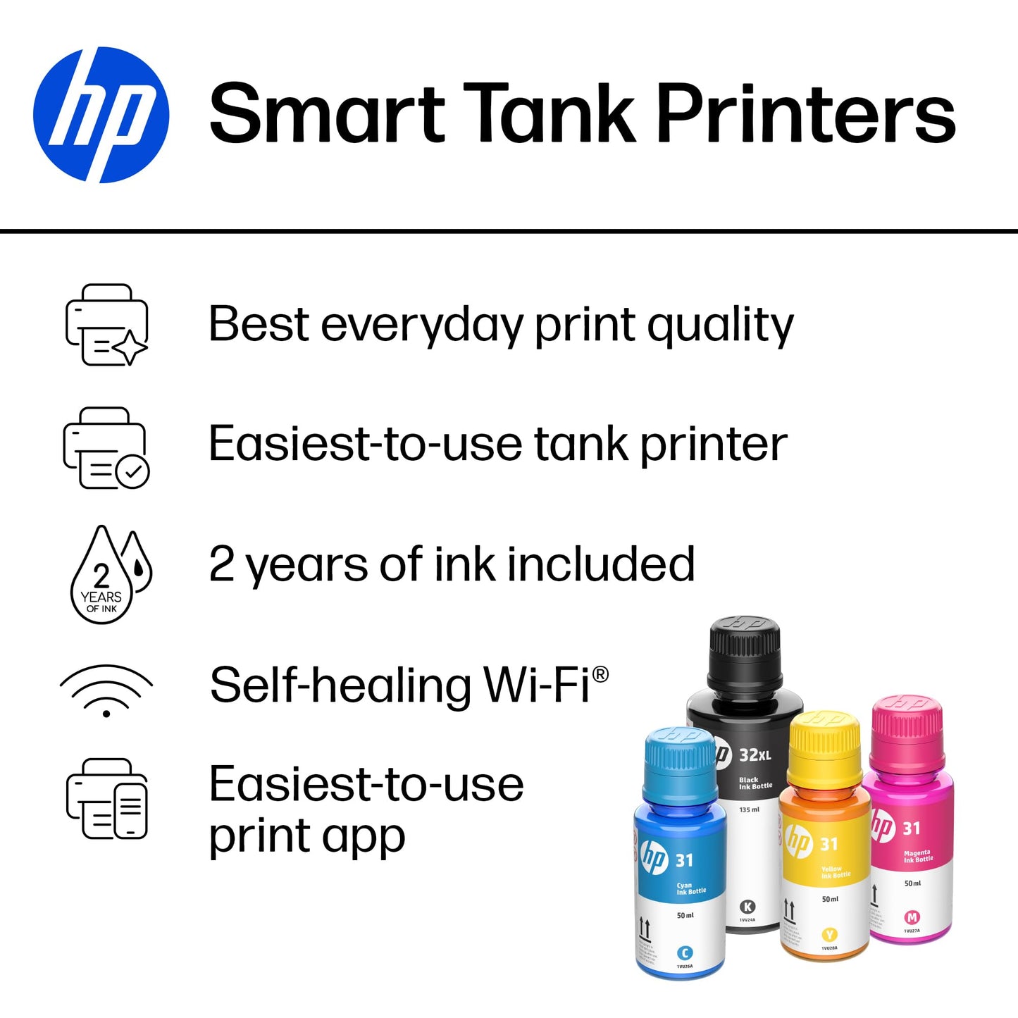 HP Smart Tank 5000 Wireless All-in-One Ink Tank Printer, Scanner, Copier with 2 Years of Ink Included, Best-for-Home, Cartridge-Free, Refillable and AI-Enabled. (5D1B6A)