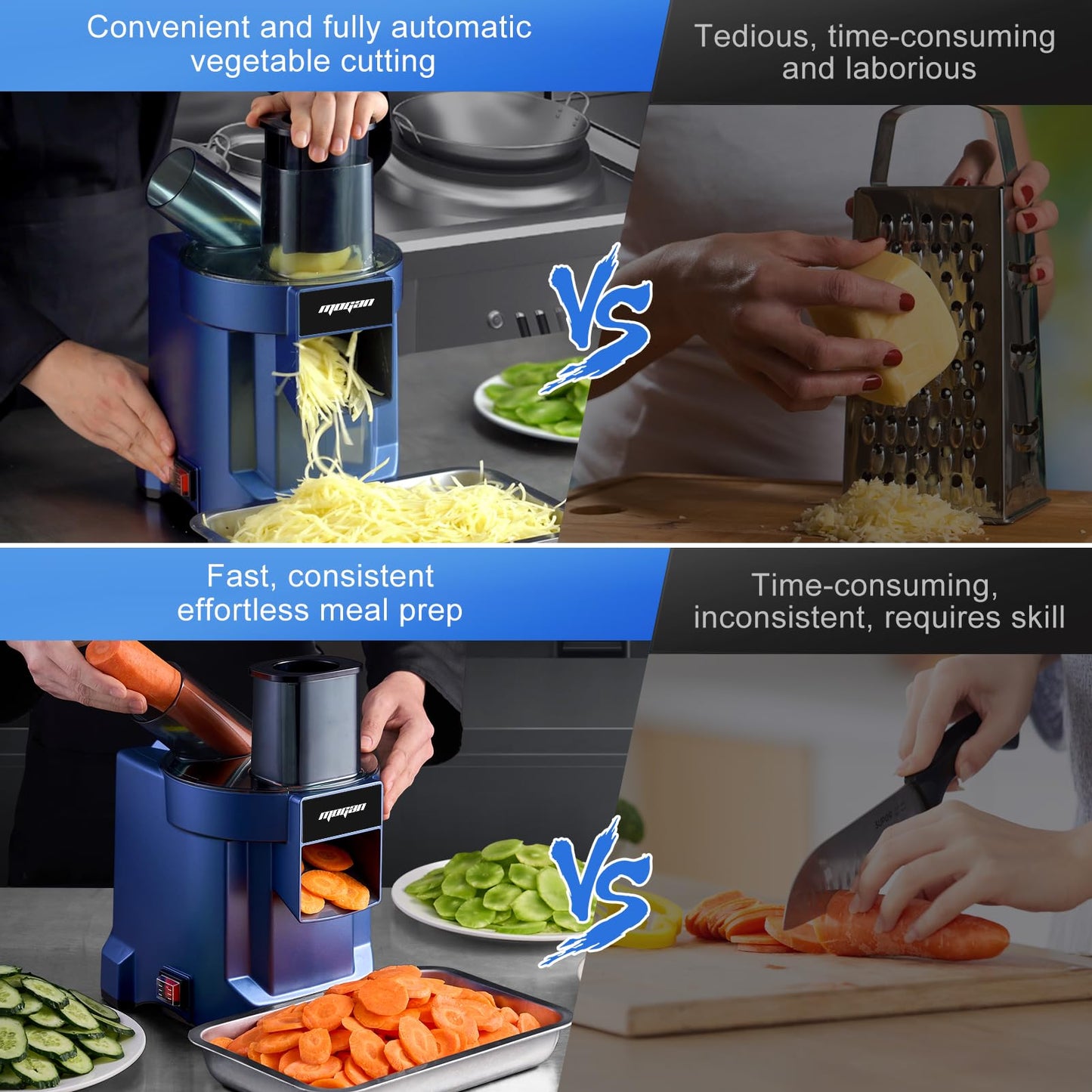 MOGAN 5-In-1 Electric Vegetable Cutter, Commercial Vegetable Slicer Fruit Slicer Machine, Veggie Food Processor Dicer Chopper Stainless Steel Blades for Slicing Shredder Dicing for Home and Kitchen