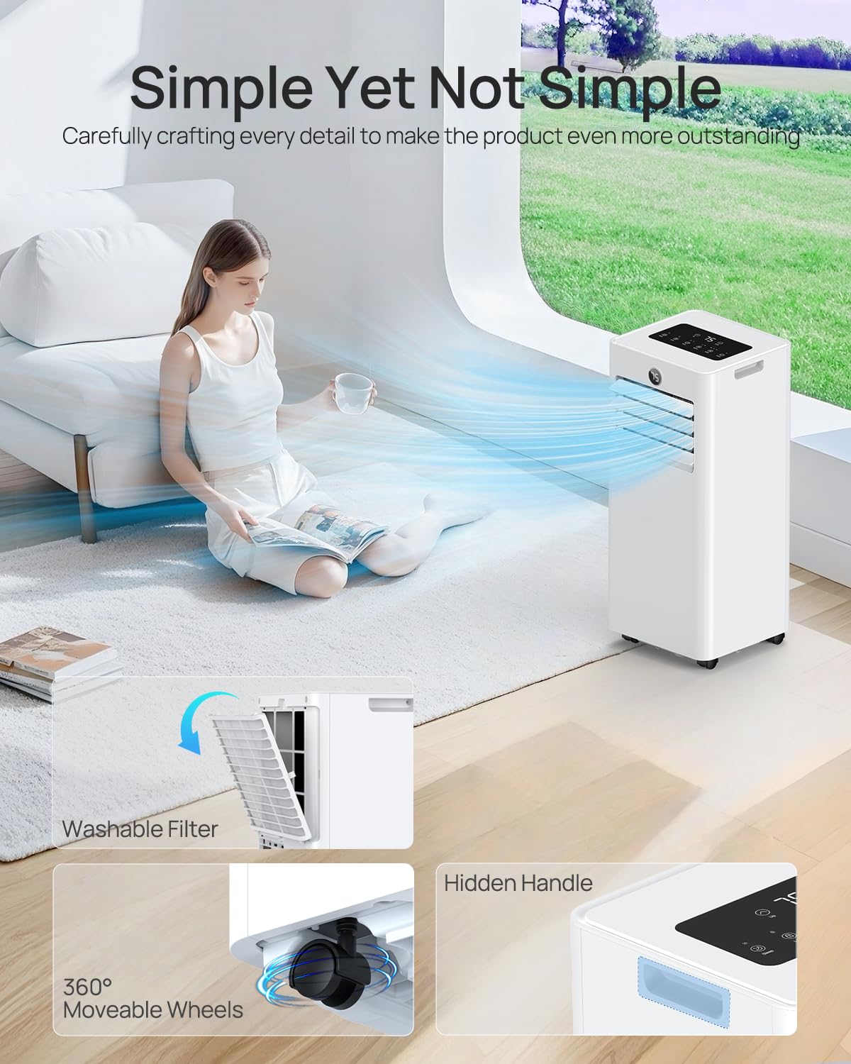 16000 Btu Portable Air Conditioners with WiFi APP, 5-in-1 Portable AC Unit for Large Room up to 850 Sq.Ft with Fast Cooling, Dehumidifier, Fan, Quiet 36dB Sleep Mode, Window Kit for Home, Office