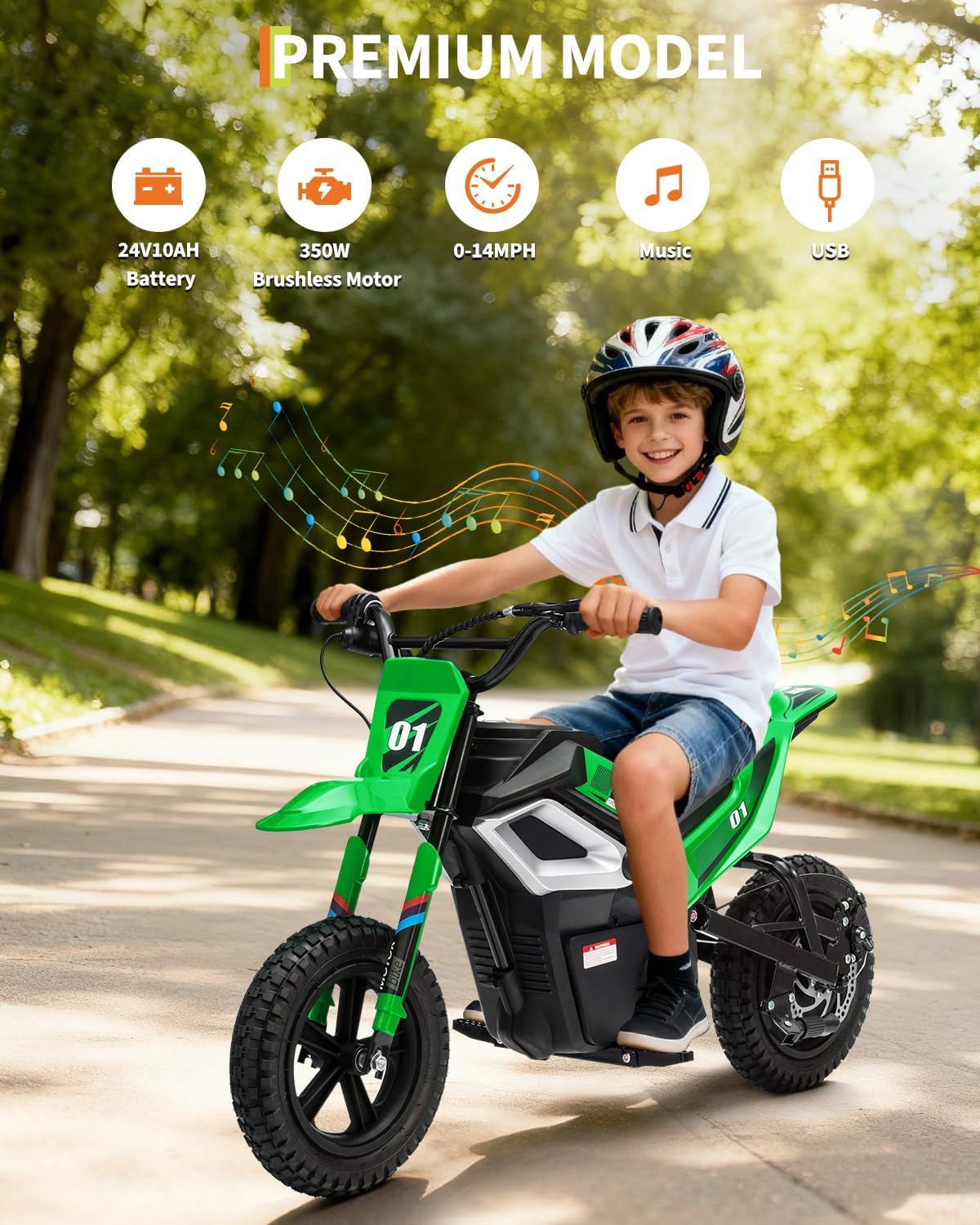 GarveeLife Electric Dirt Bike for Teens, 12" Fat Tire 350W Electric Motorcycle with 24V Battery, 14MPH Top Speed, 130 LBS Max Load, Mini Dirtbike for Kids, Mountain Off-Road Bike Fit Age 10+