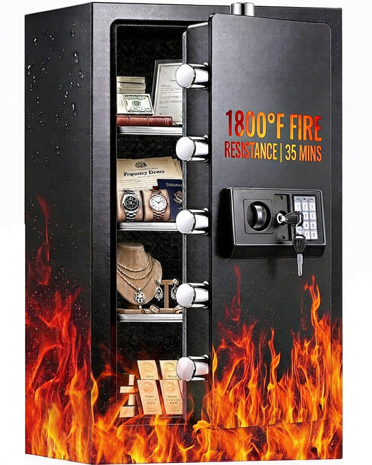 7.5 Cuft Large Fireproof Waterproof Home Safes, 1800°F Fire Safe for 35 Mins, 77Lbs Heavy Duty Home Safe Box with Digital Keypad,Sensor LED Light, Removable Shelf, Safes for Cash, Documents,Valuables