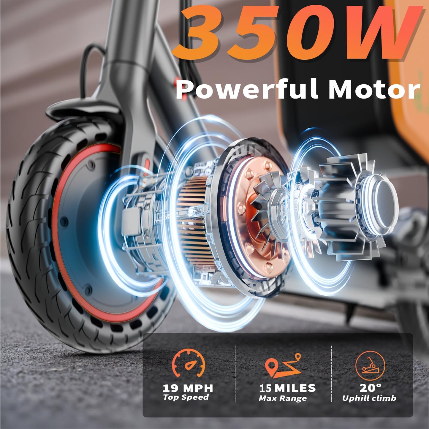 Qlaway 8.5" Aluminum Alloy Frame E Scooter for Adults 19 MPH Sport Escooter 350W Motor, Electric Scooter Up to 22 Miles Range, Bearing 265 LBS/APP Control/Seat