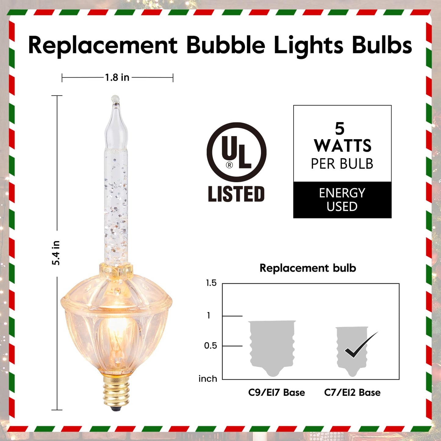 Minetom Bubble Lights Replacement Bulbs, C7 E12 Base, 14 Count, Multicolor Glass Xmas Decorations