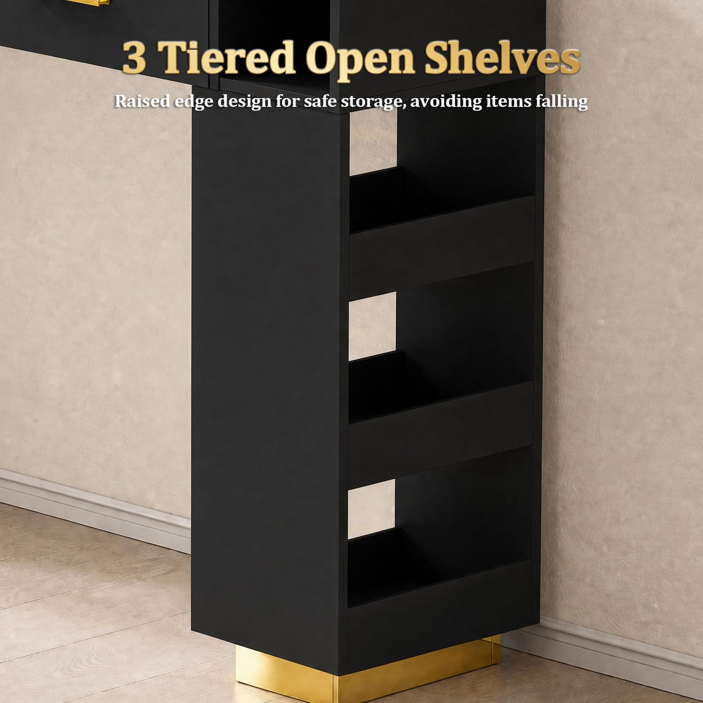 Oakvera Salon Station for Hair Stylist, Freestanding Barber Desk with 2 Cabinets, 3 Drawers & Open Storage Shelves, Hair Salon Furniture for Salon, Spa & Beauty, Black