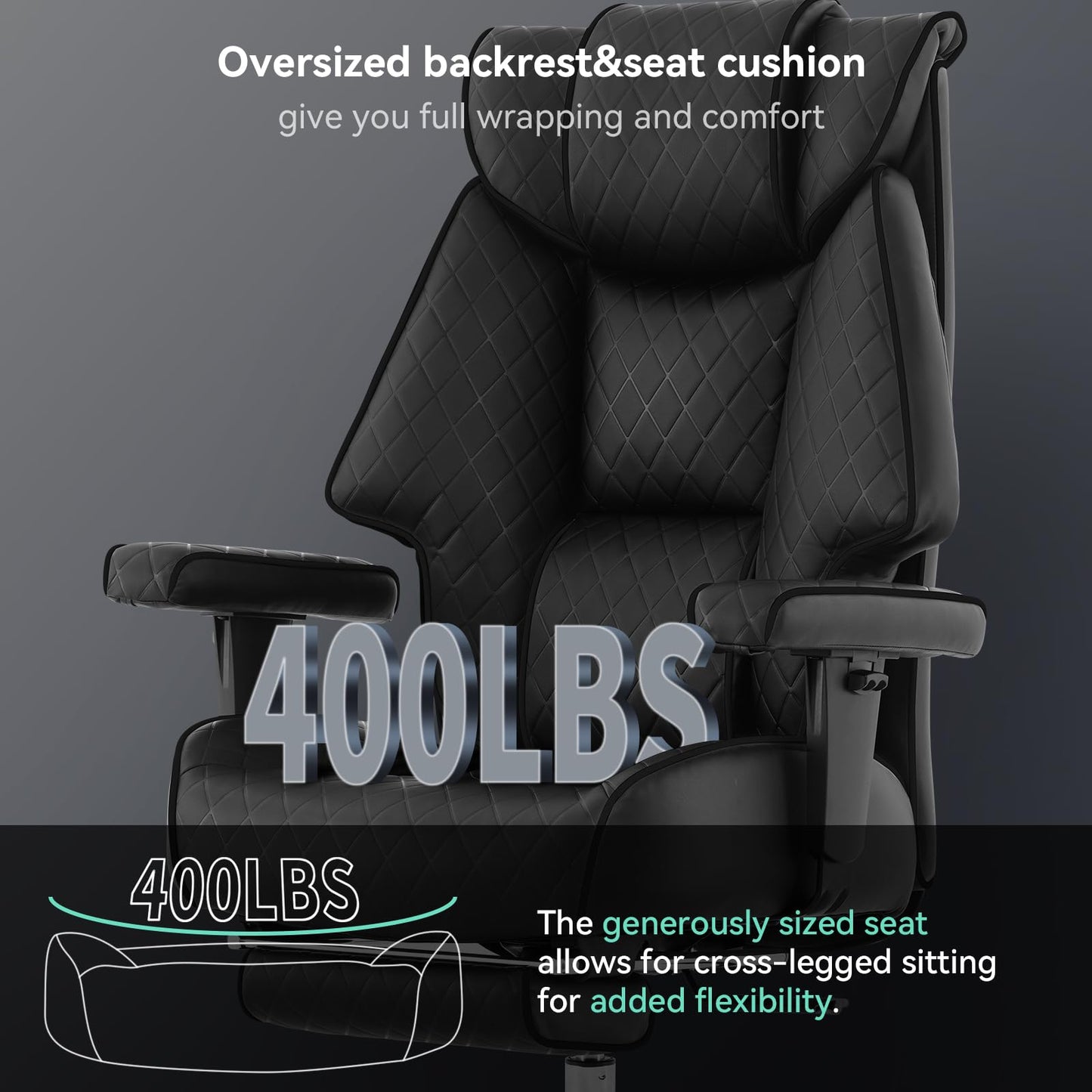 EXCEBET Big and Tall Office Chair with Footrest, PU Leather High Back Executive Office Chair 400lbs, Ergonomic Computer Chairs Lumbar Support for Heavy People (All Black)