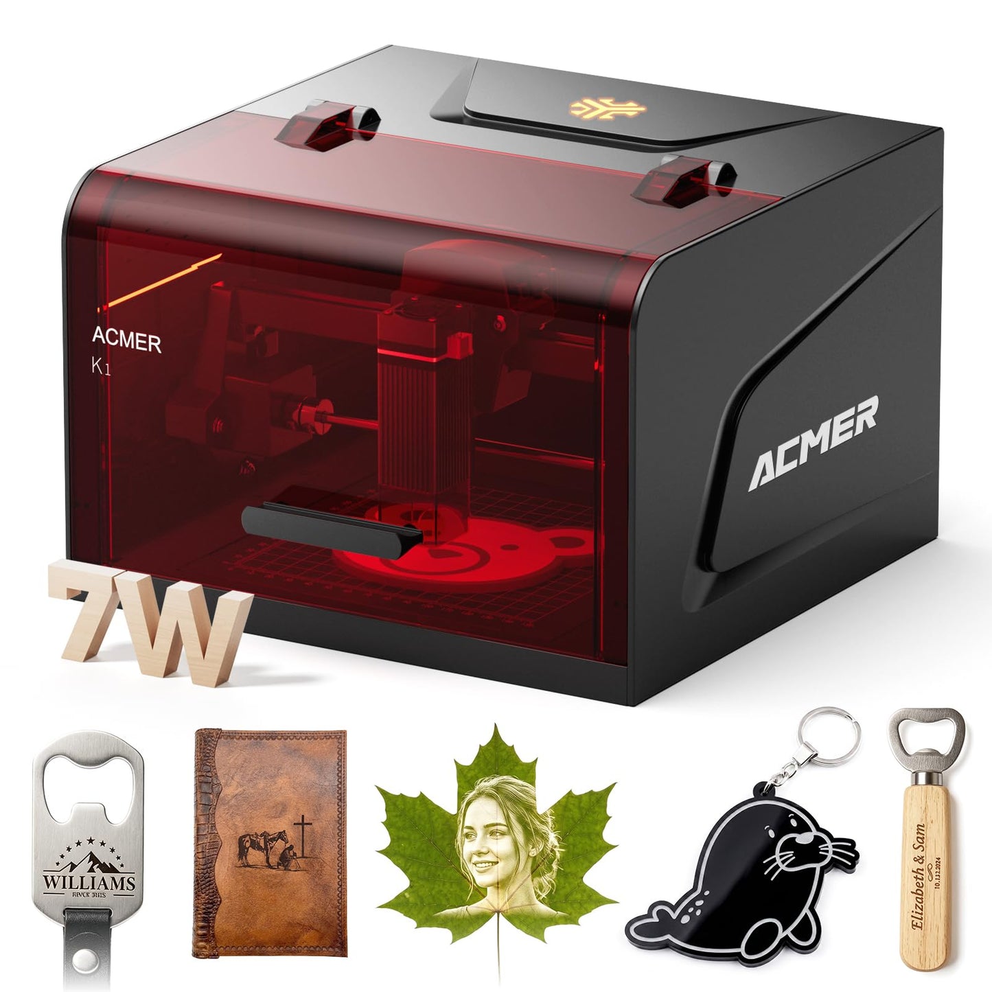 ACMER Laser Engraver, K1 7000mW Desktop Engraving Machine, 150×150mm Work Area, 0.08mm Fine Engraving Spot, Compact Laser Cutter for Wood, Plywood, Acrylic