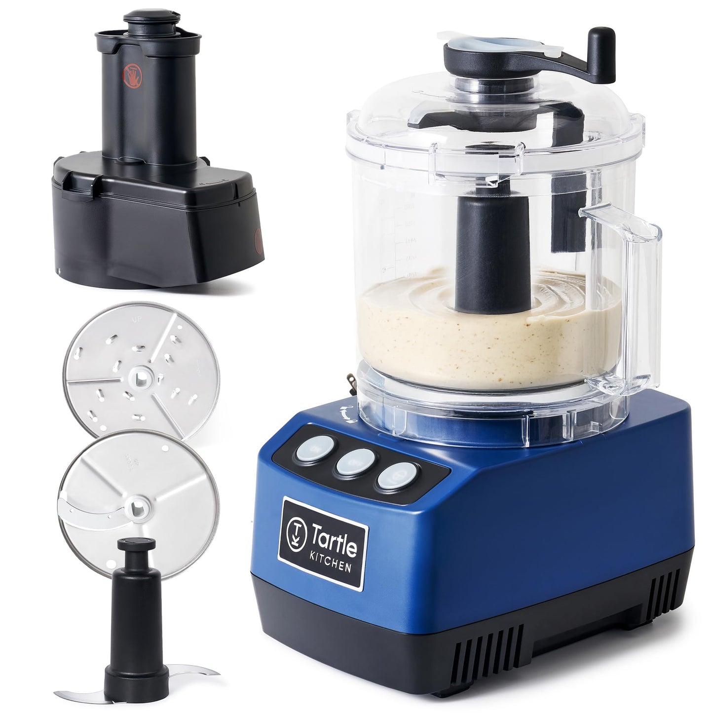 TK Tartle Commercial Food Processor - Heavy-Duty 600W Electric Chopper, Slicer & Shredder w/Flat lid, Continuous Feed, 3L Mixer Bowl & Stainless Steel Blades