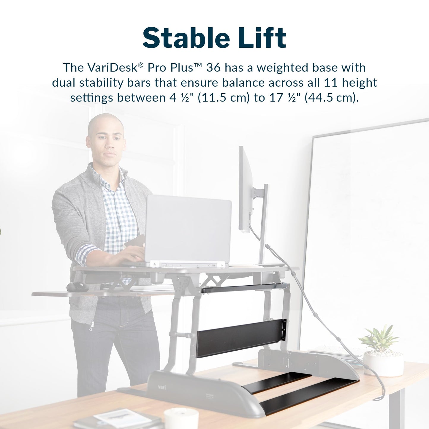 Vari VariDesk Pro Plus 36 Standing Desk Converter – 11 Height Settings + Spring Lift, 2 Tier Design, Keyboard Tray, Fits Desktops 36” Wide x 26.5" Deep – Delivers Fully Assembled (Walnut)