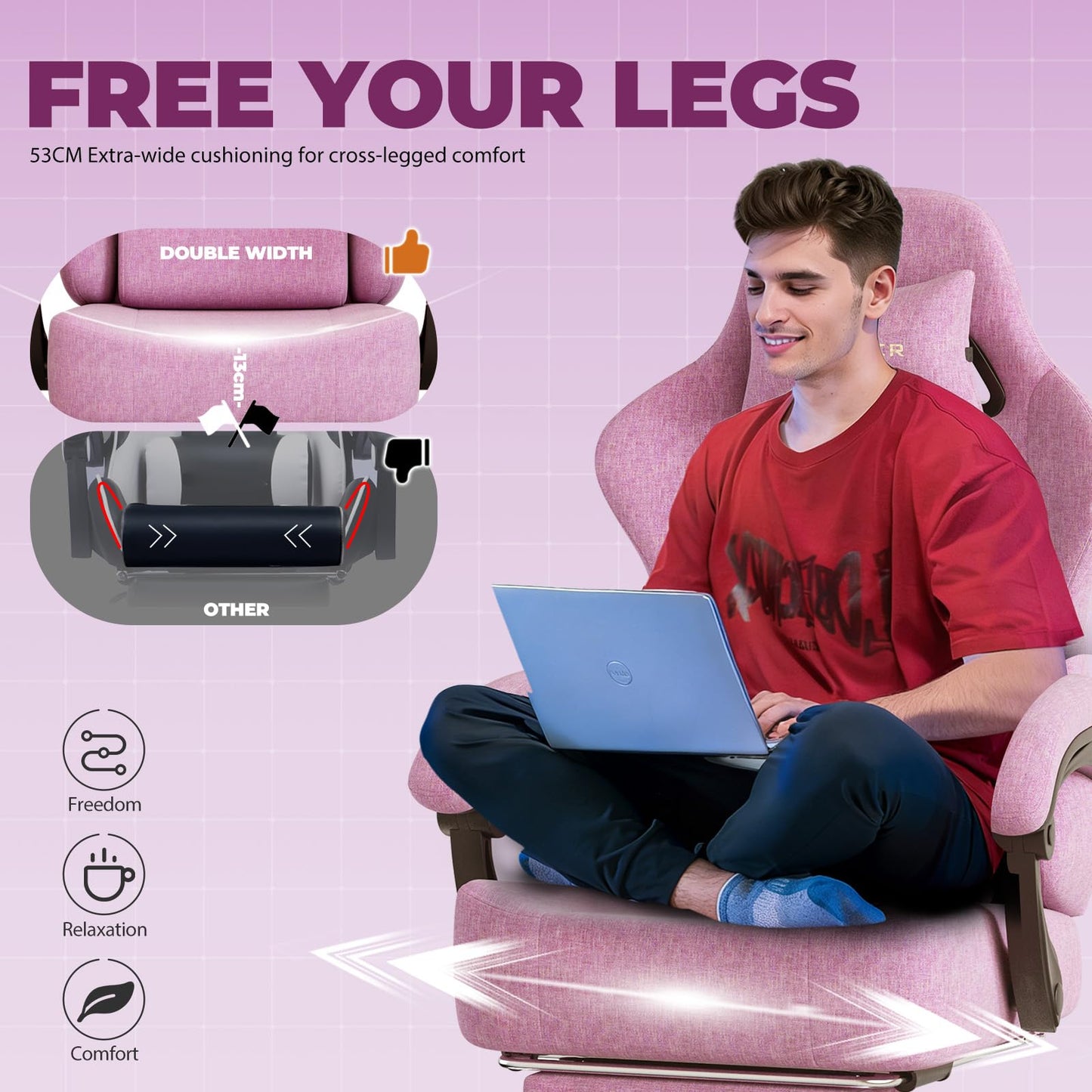 GTPLAYER Big and Tall Gaming Chair with Pocket Spring Cushion, High Back Ergonomic Computer Chair with Footrest for Adults Lumbar Support Swivel Game Chair for Office Gaming 350LBS, Fabric Pink
