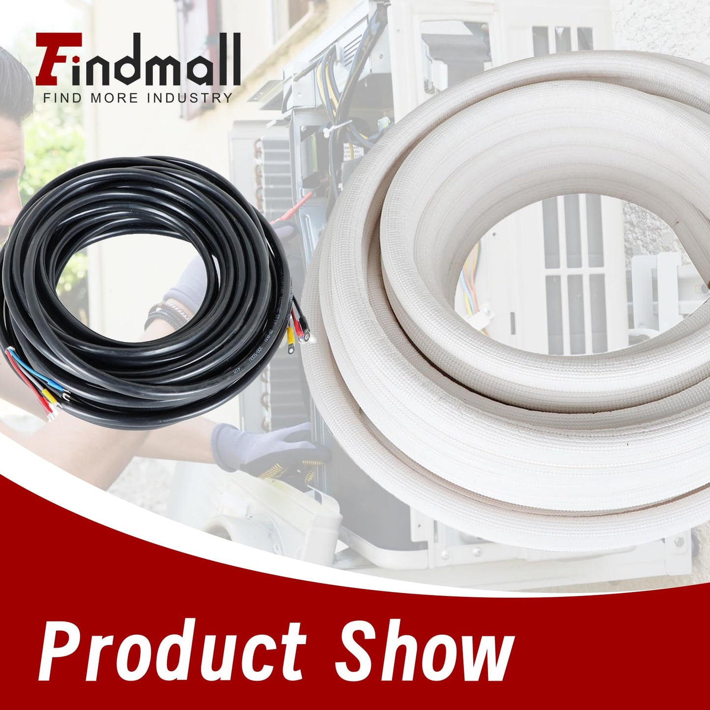 50FT Air Conditioning Tubing Hose Extension 1/4 and 1/2 Inch Insulated Copper Hoses Fit for Mini Split Air Conditioner