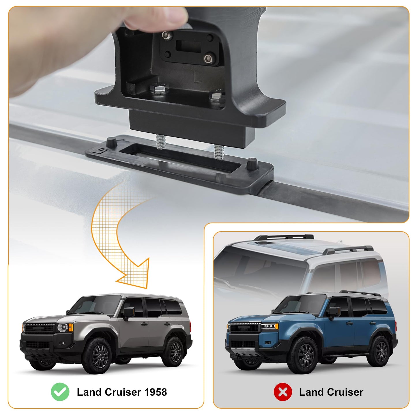 Autekcomma Heavy Duty Roof Rack Crossbars Replacement for Toyota Land Cruiser 1958 Version 2024-2025,Anti-Corrosion Aircraft Aluminum Black Matte with Anti-Theft Locks MAX 350lb Loading Weight