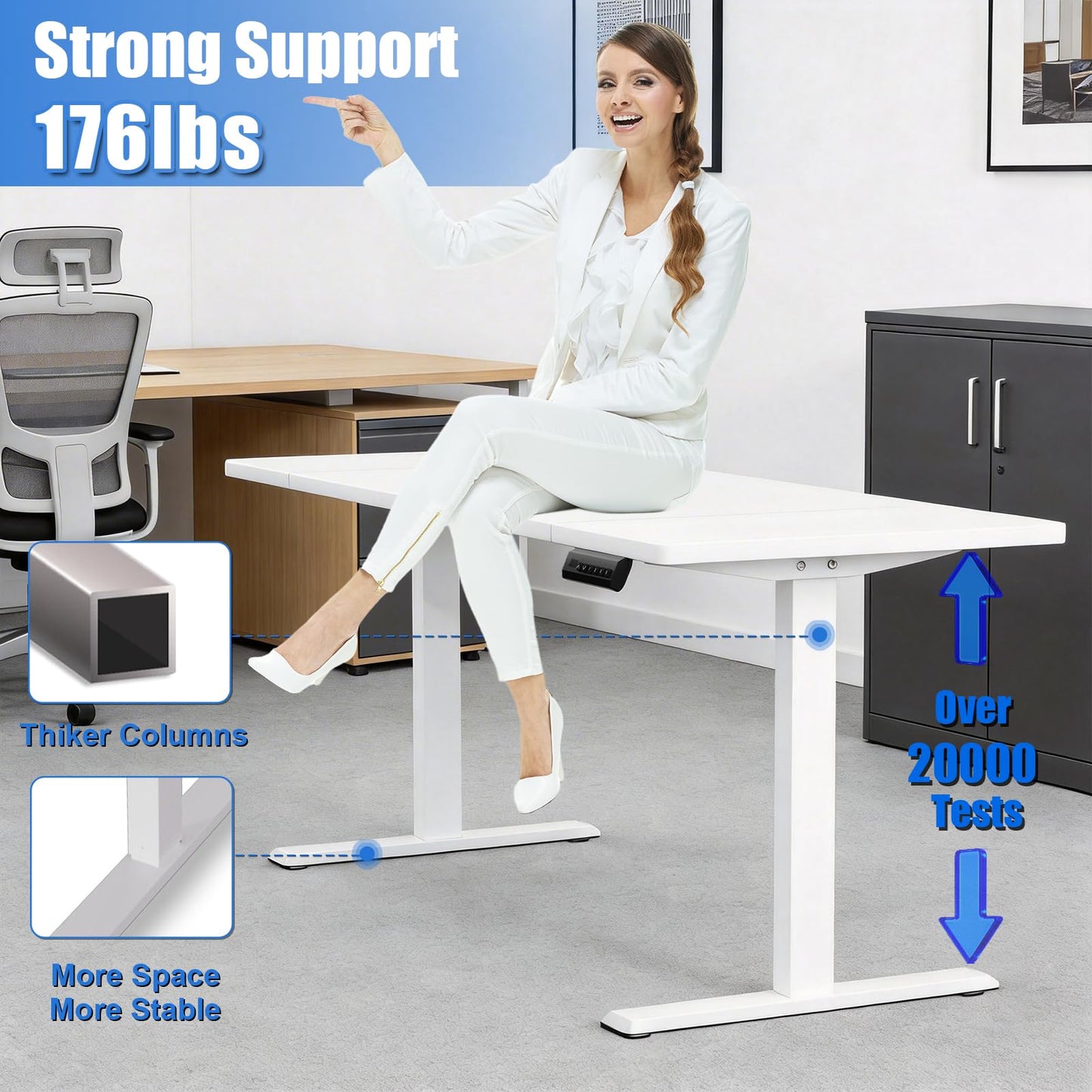 iWkstation Standing Desk with Splice Board Adjustable Height- 63 inch Mobile Stand up Desk with Wheels, Portable Sit Stand Desks Electric with Lockable Casters