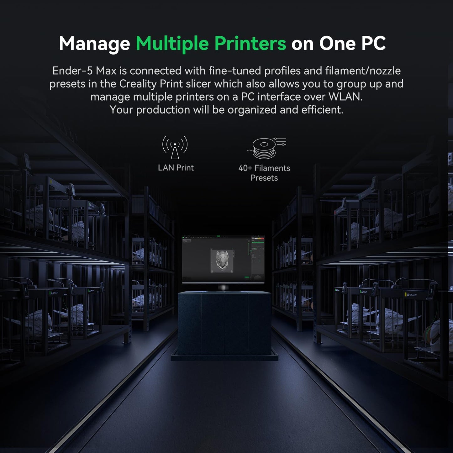 Creality Ender 5 Max 3D Printer 400×400×400mm Large Build Volume, 700mm/s Fast Printing Speed, 64-Point Auto Leveling, All-Metal Frame & Dual Gear Extruder, Multi-Printer Control Over WLAN