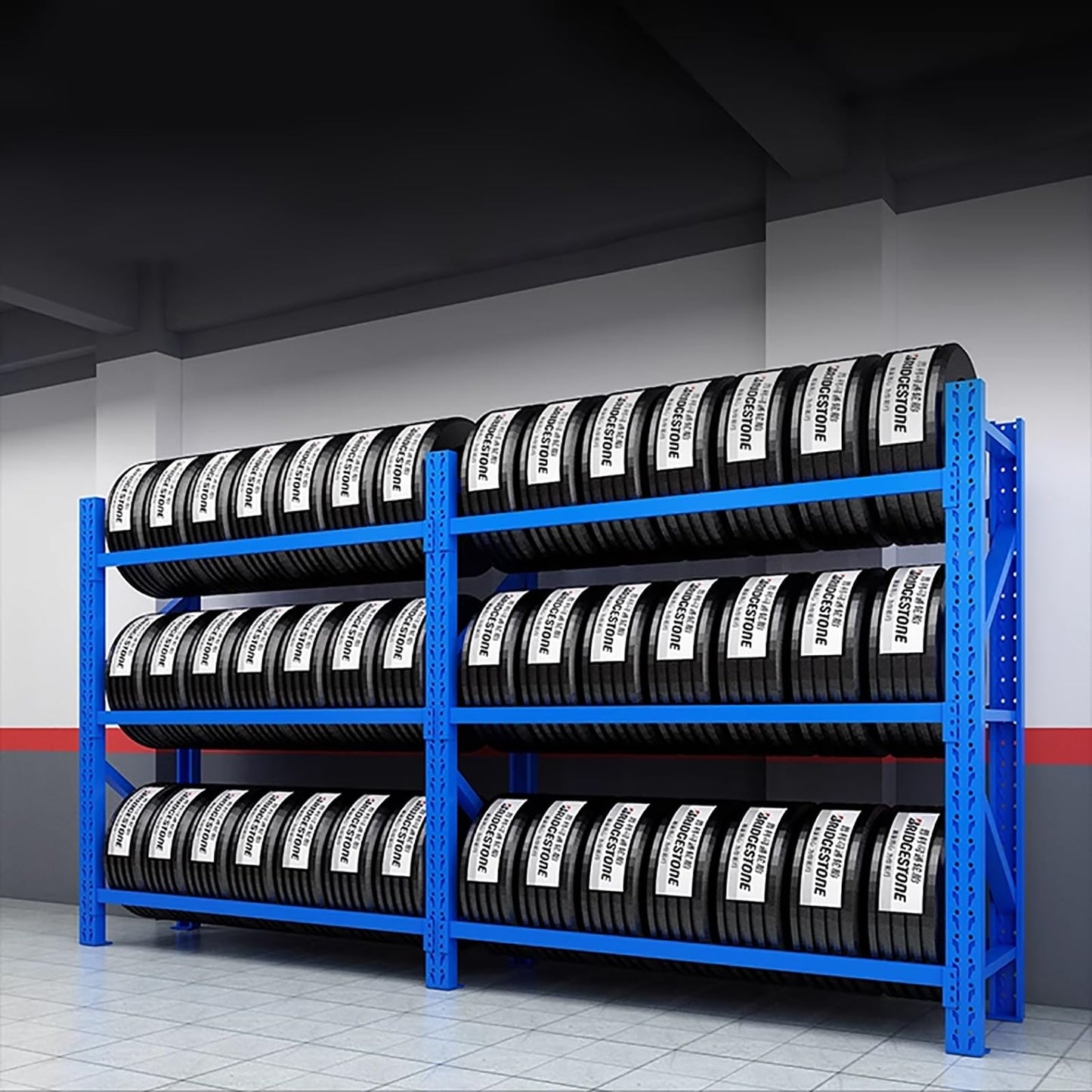 AOCDNEK Adjustable Height Tire Storage Rack for Garage, Maximum Load 1100 lbs, Blue, 3 Tiers(78.7x19.6x78.7in)