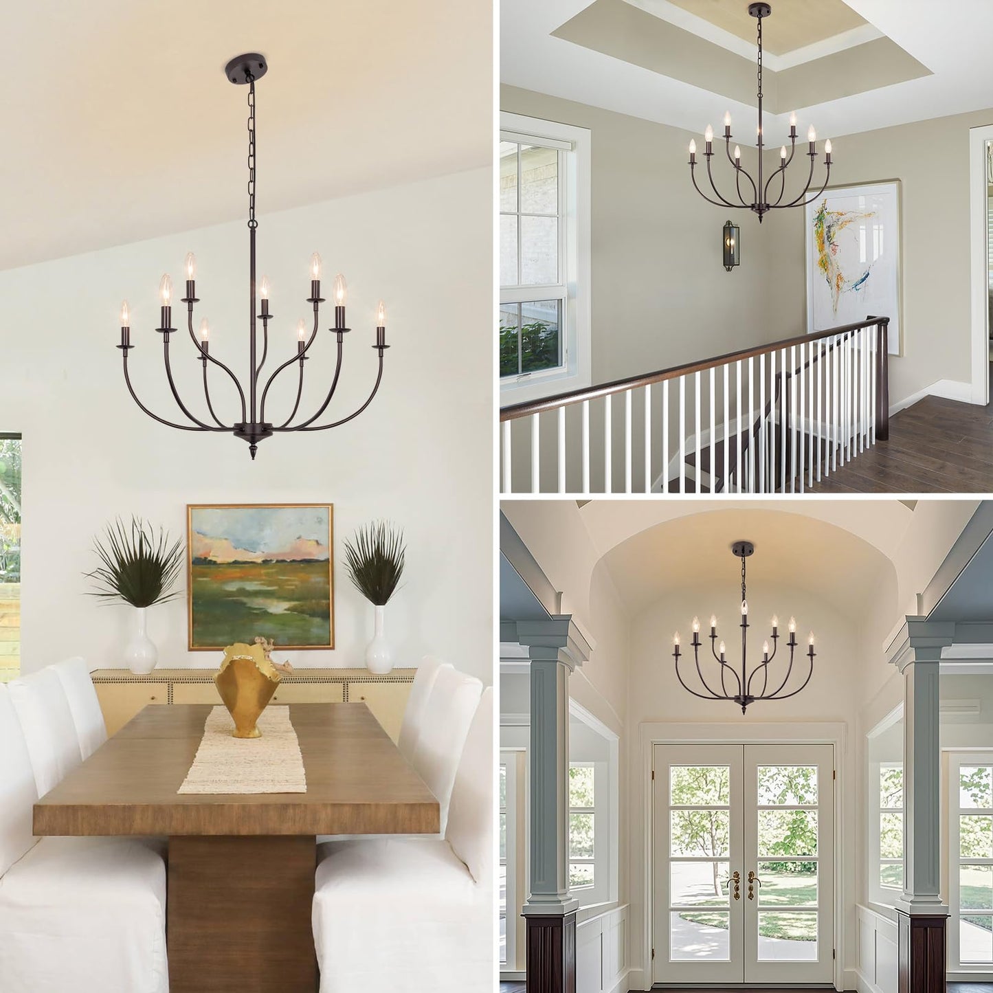 Rviezza 9-Light Farmhouse Chandelier, Oil-Rubbed Bronze, Metal, 2-Tier Design for Dining Room, Living Room, Kitchen