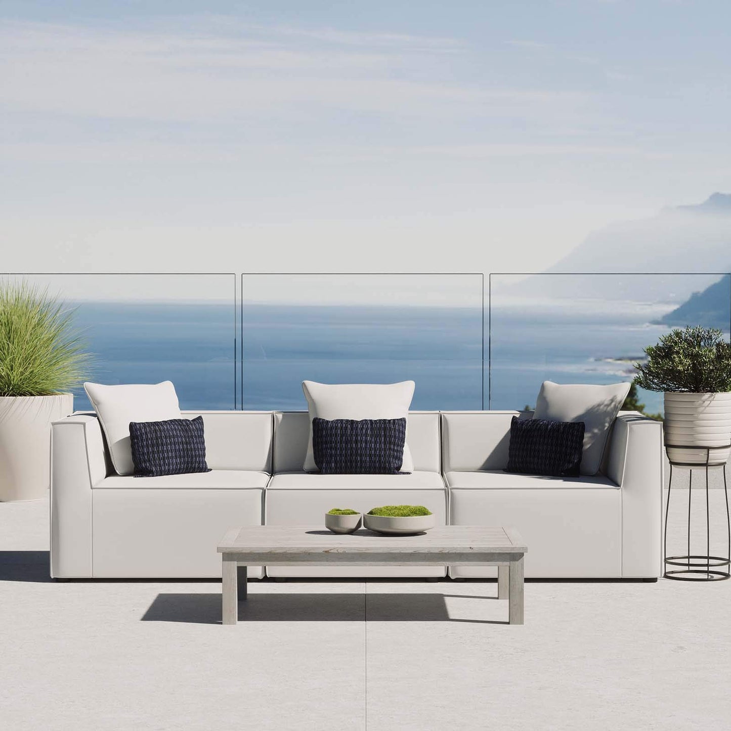 Modway EEI-4379-WHI Saybrook Patio Upholstered 3-Piece Sectional Sofa in White