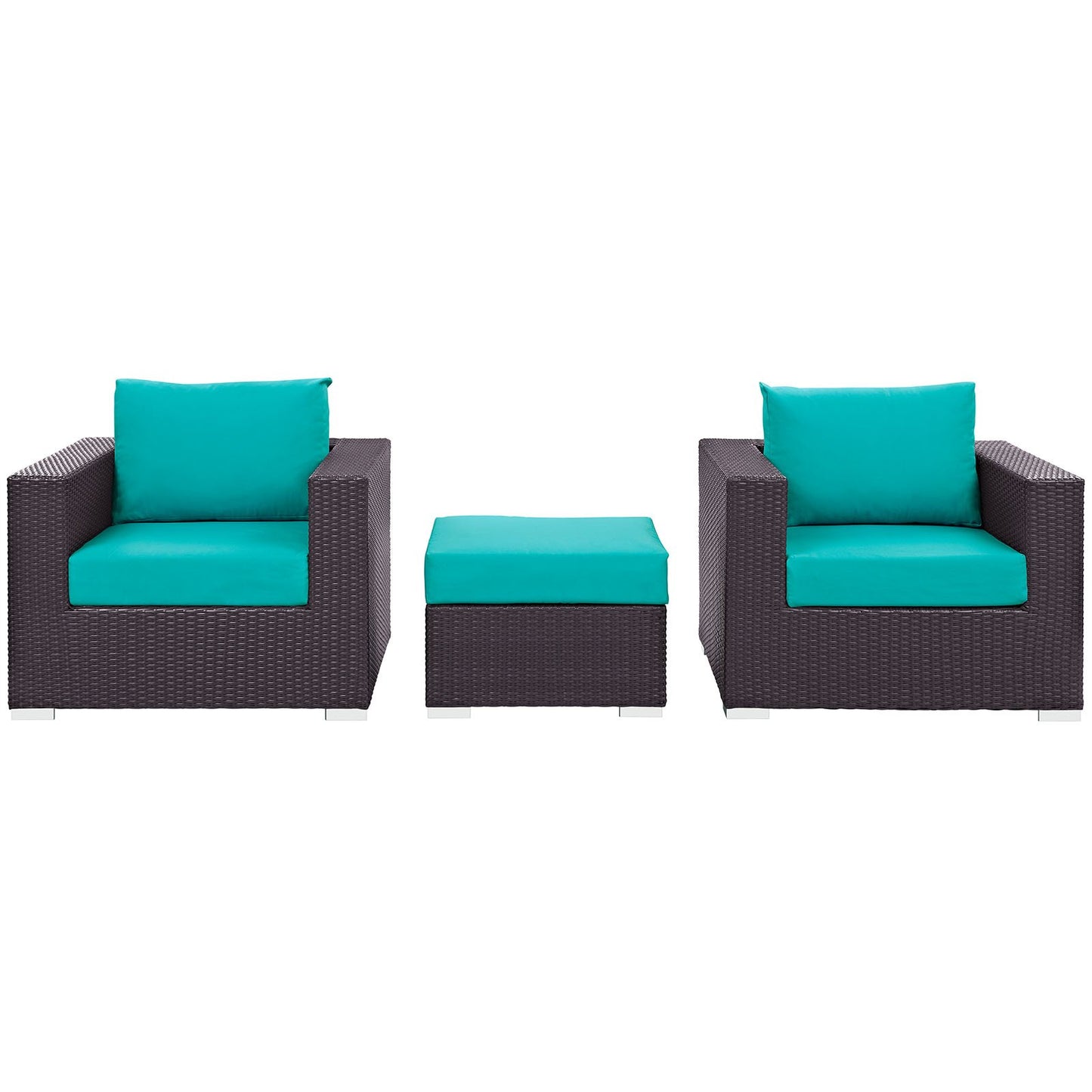Modway Convene Wicker Rattan 3-Piece Outdoor Patio Furniture Set in Espresso Turquoise