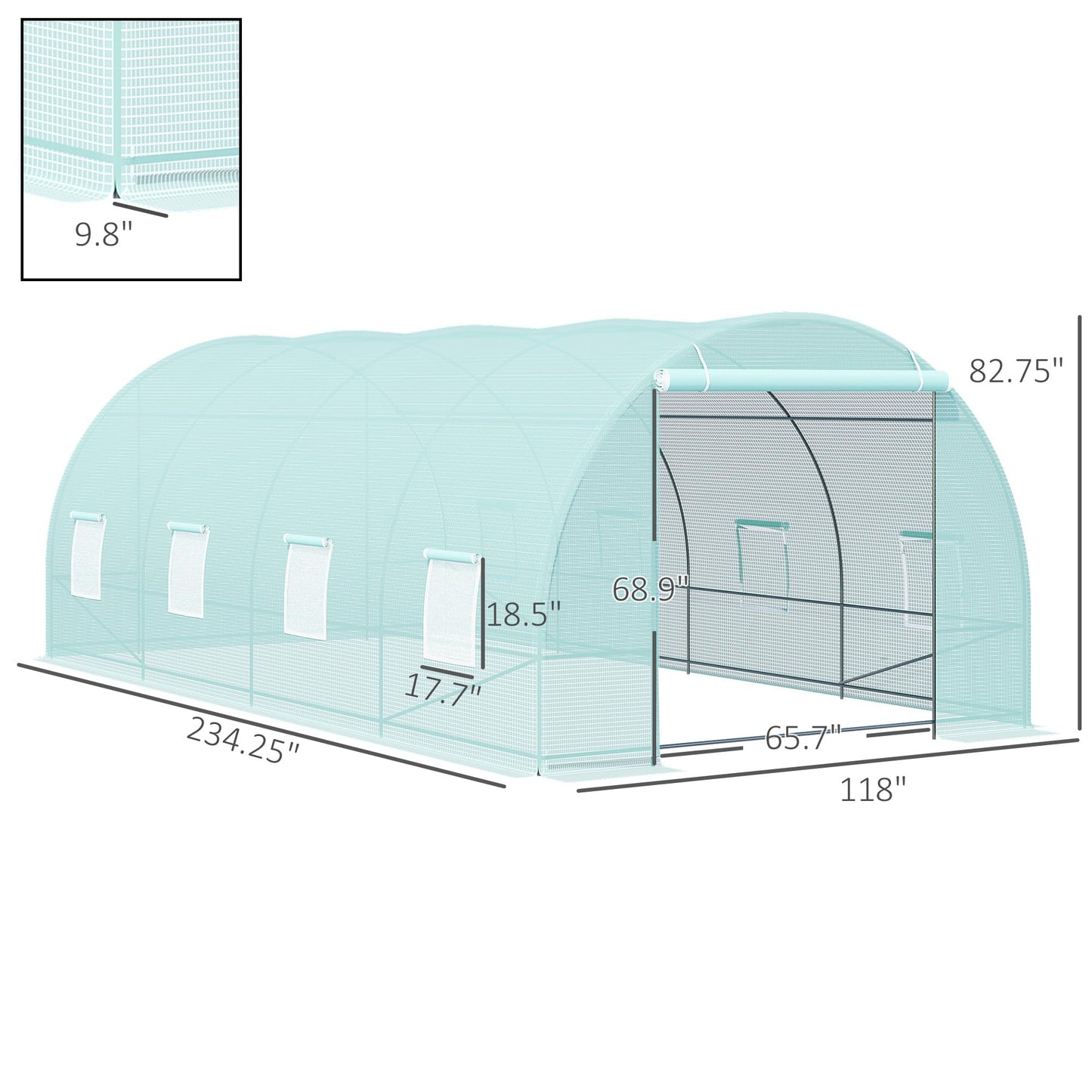 Outsunny 20' x 10' x 7' Walk-in Tunnel Greenhouse with Zippered Door & 8 Mesh Windows, Large Garden Green House Kit, Galvanized Steel Frame, Green