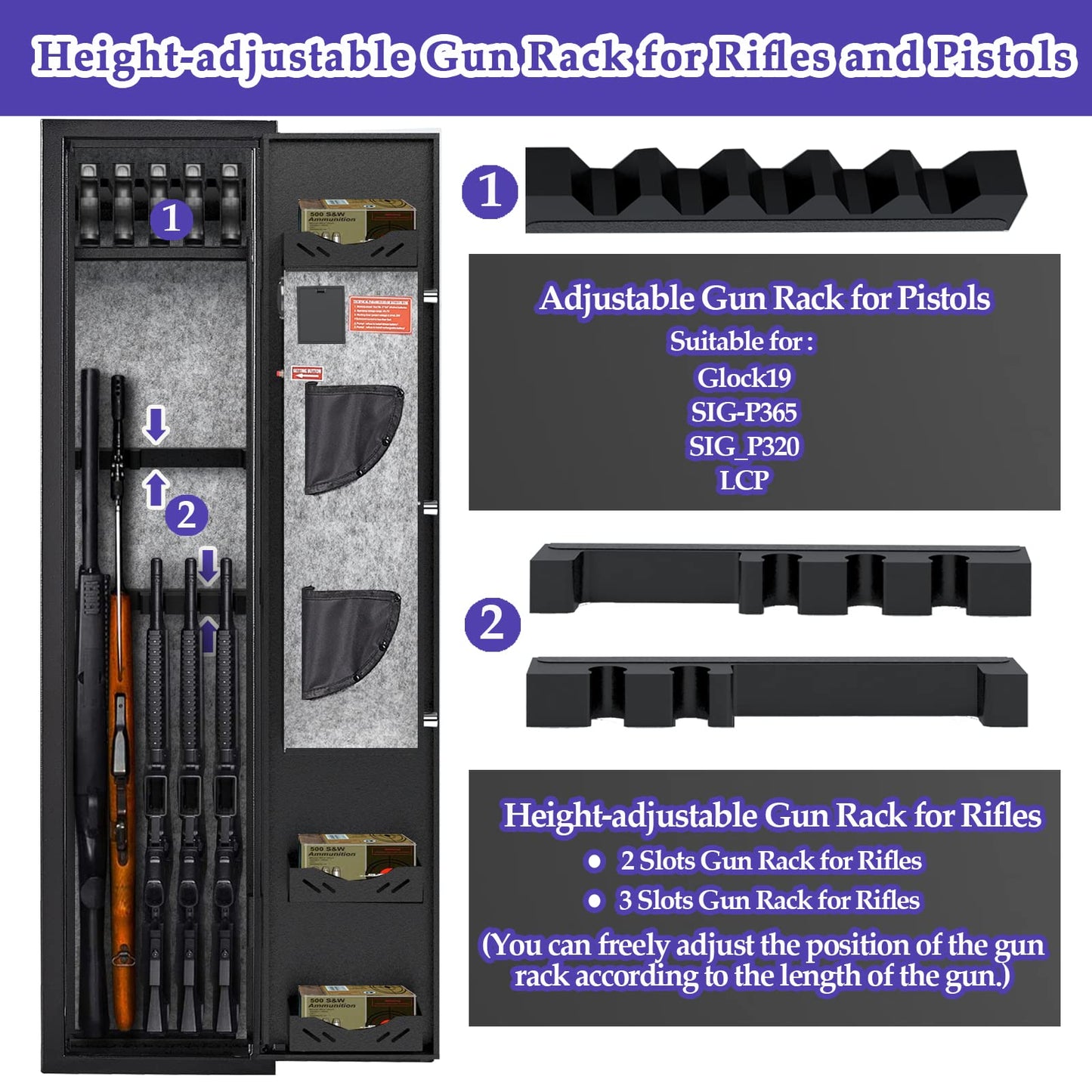 KAER Assembled Gun Safe for Rifles and Pistols with Electronic Lock Steel Gun Cabinet for 3-5 Shotguns 5 Handguns and Ammo Large Rifle Safe for Home Gun Owner with Removable Shelf Gun Rack LED Light