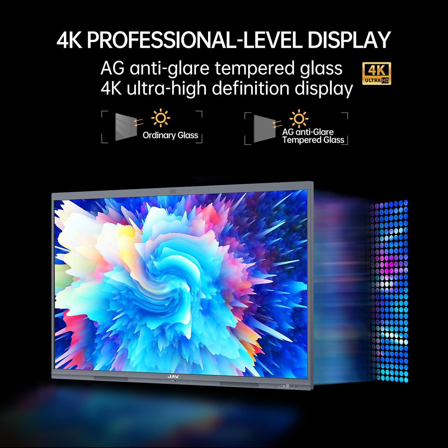 JAV 86" Smart Board Pro Google EDLA Certified 4K UHD Interactive Whiteboard for Classroom Office All-in-One Touchscreen Display with 48MP AI Camera 100W Soundbar Android 14 8+128GB Wall Mount Included