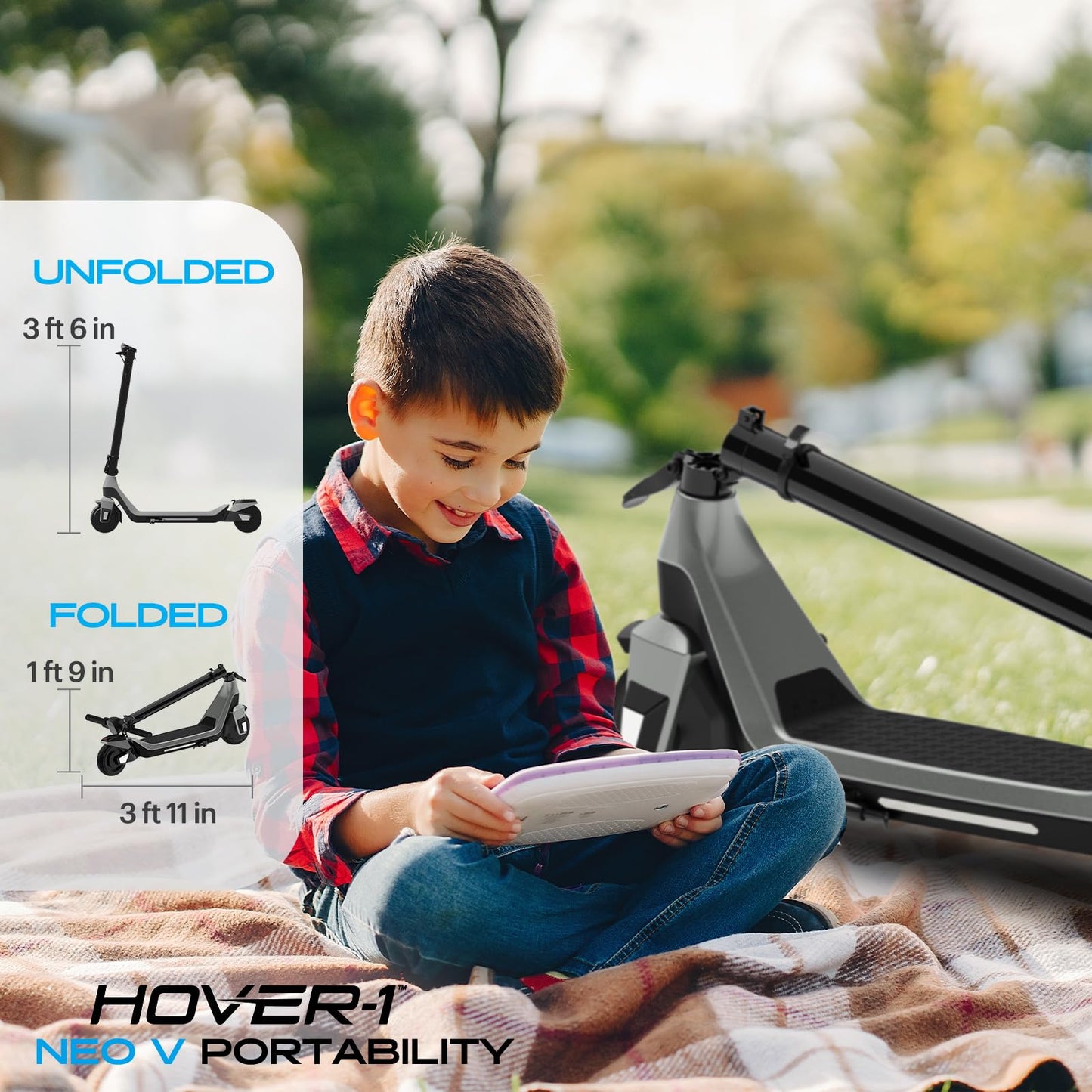Hover-1 Neo V Foldable Electric Scooter with 250W Rated Brushless Motor, 16 mph Max Speed, 6.5” Wheels, 9 Mile Range Commuting Scooter for Kids & Teens