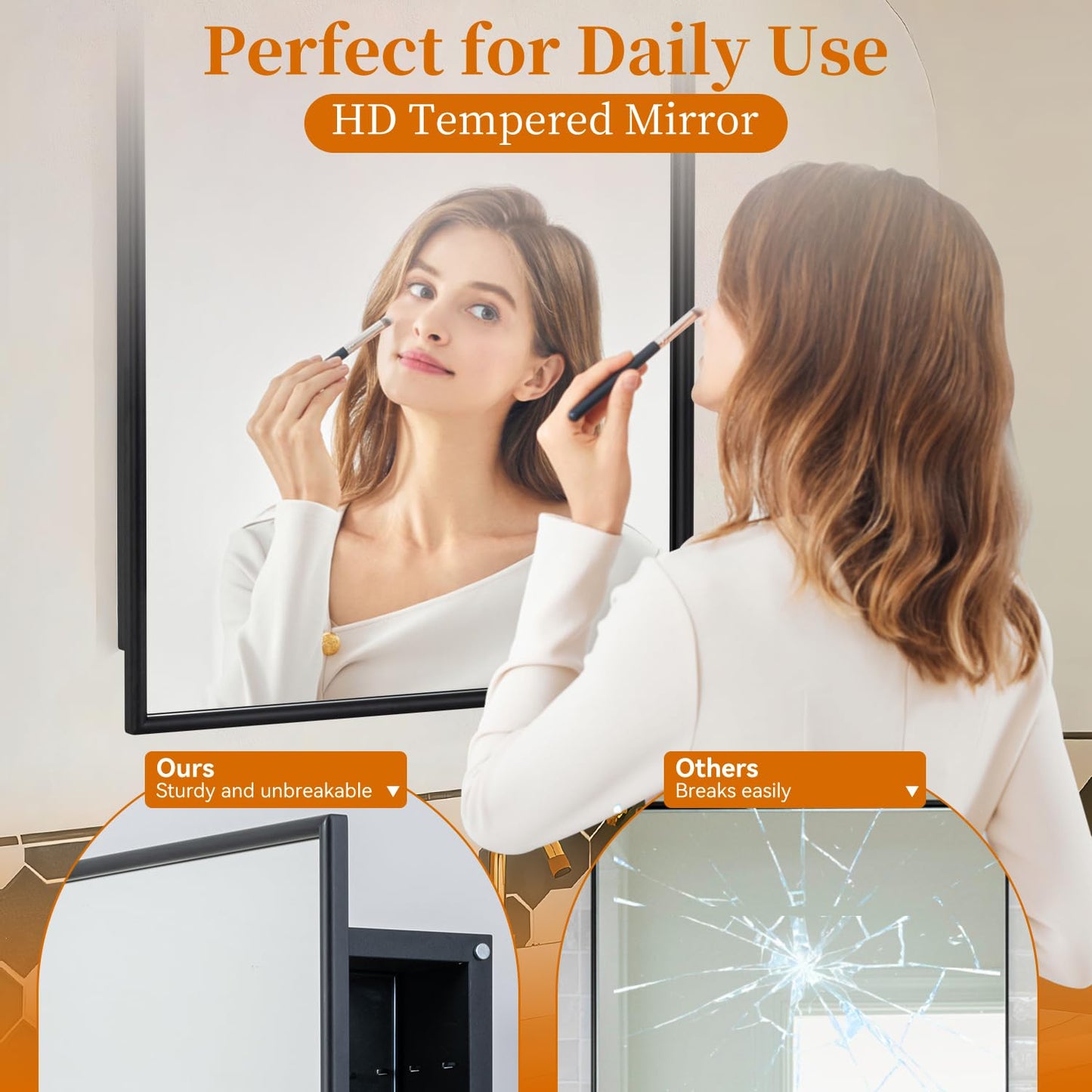 YOOSHINE Black Bathroom Medicine Cabinet with Mirror Squared Rectangle Metal Frame Recessed Or Wall Mounted Single Door Storage Medicine Cabinets with 3 Adjustable Shelves (Black, 20 * 30'')