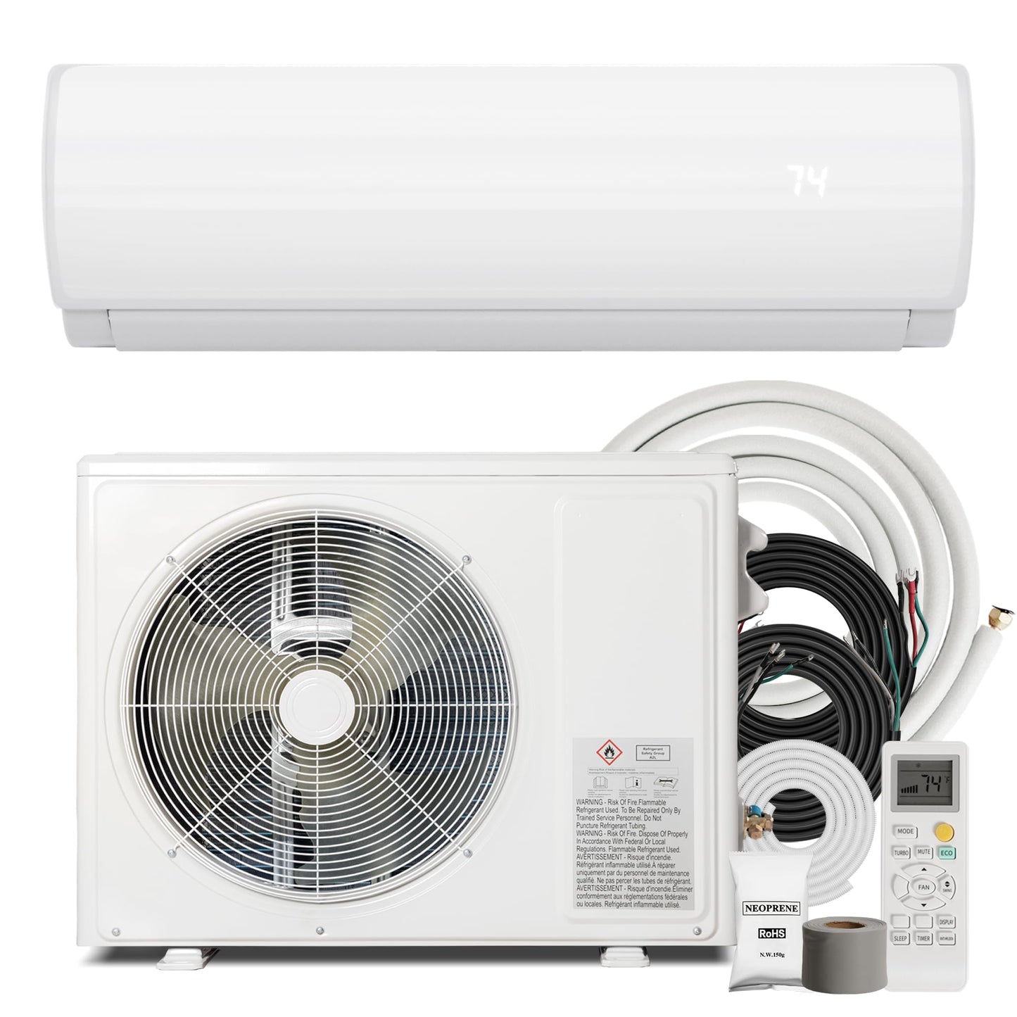 Nexaro 12000BTU Mini Split Air Conditioner Heat Pump, 19 SEER2 Inverter Compressor AC Unit Cools Rooms up to 750 Sq. Ft, 115V Ductless Split AC with Pre-Charged Condenser & Installation Kit(White)