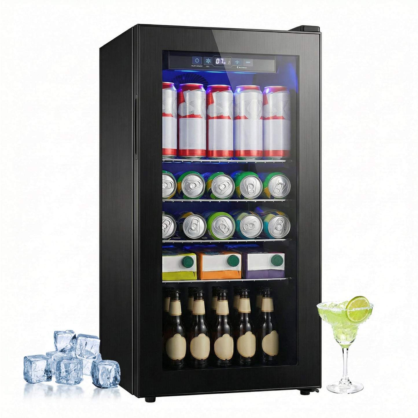 rosmena Beverage Refrigerator, 160 Can Freestanding Mini Refrigerator with 7 Adjustable Thermostat, Drink Dispenser with Adjustable Shelves, Suitable for Home/Office, Black