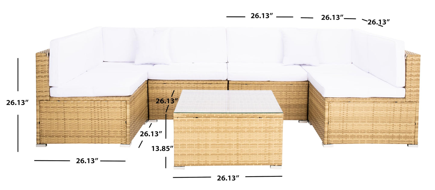 SAFAVIEH Outdoor Collection Diona Natural/White Wicker Conversation Patio Set